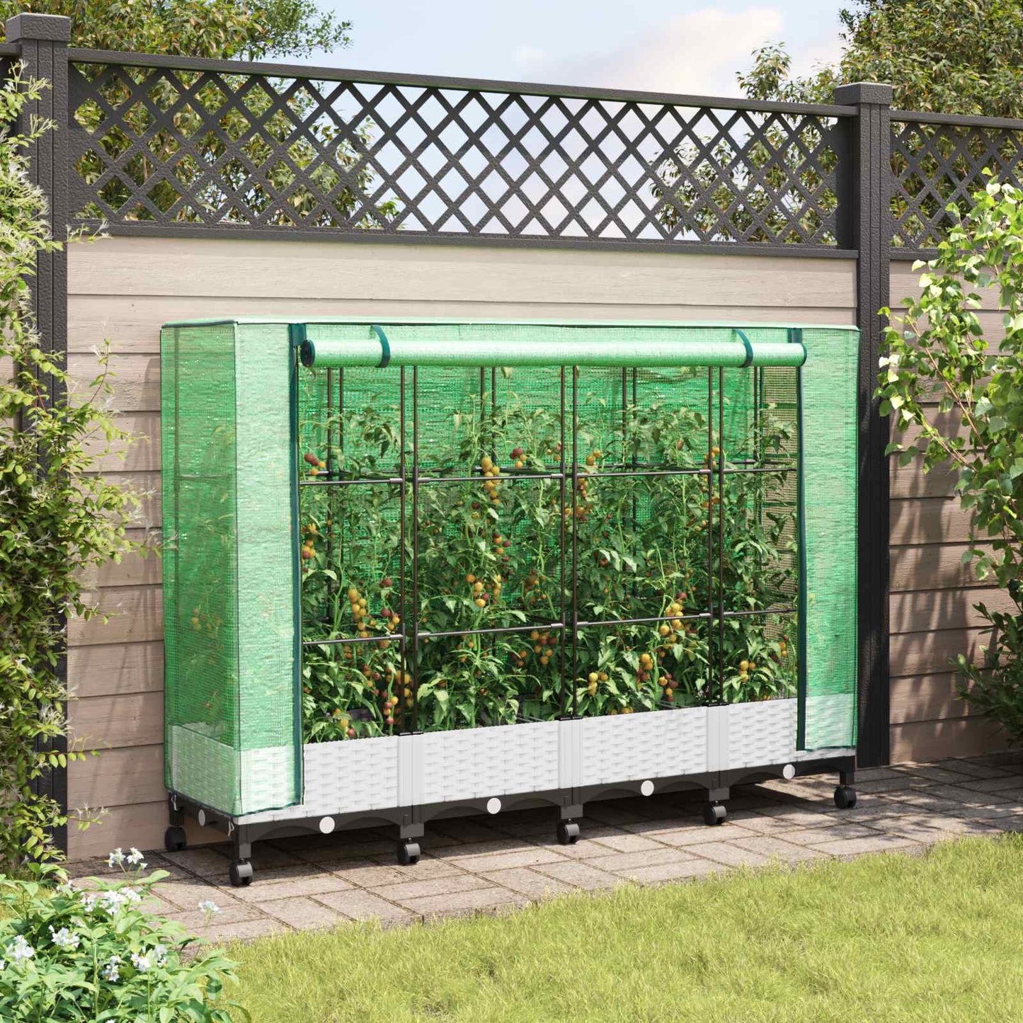 Hochbeet Mit Gewächshaus-Aufsatz Rattan-Optik