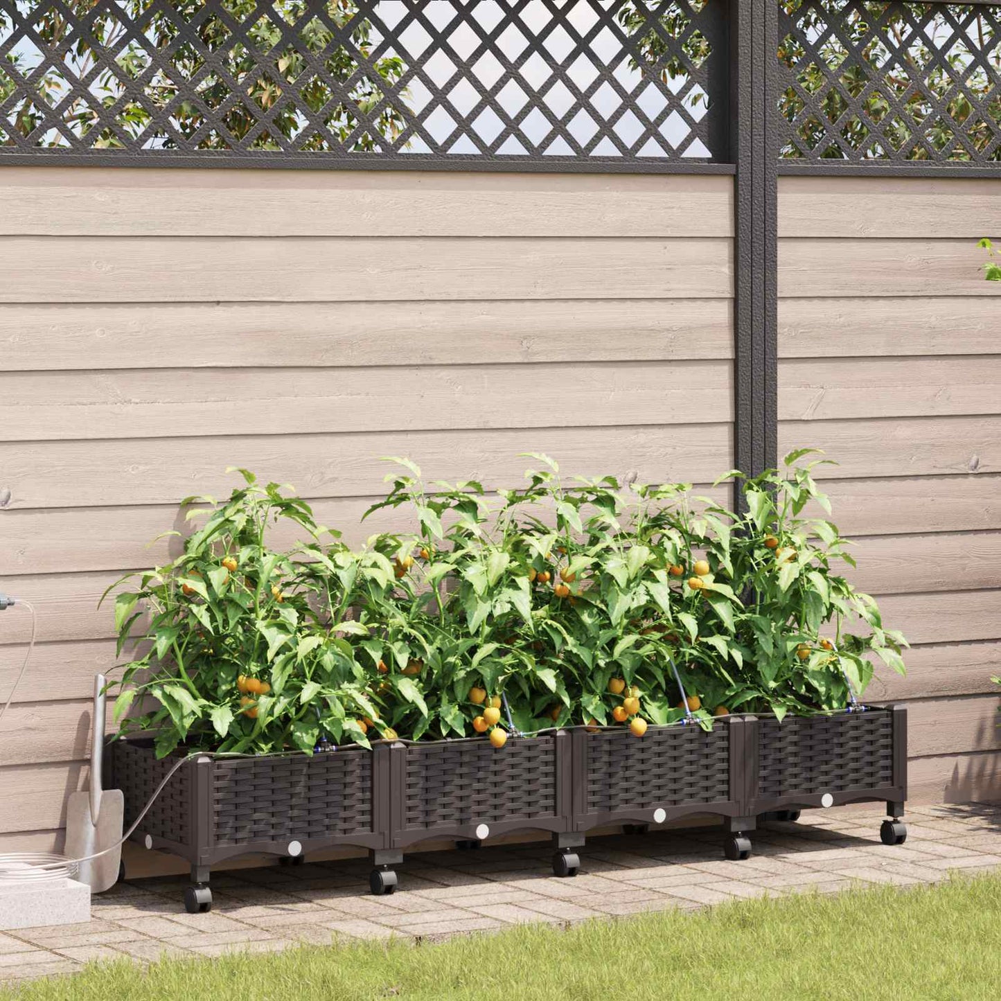 Garten Blumenkübel Mit Bewässerung Und Rädern 4 Stk. Braun Pp Hellgrau