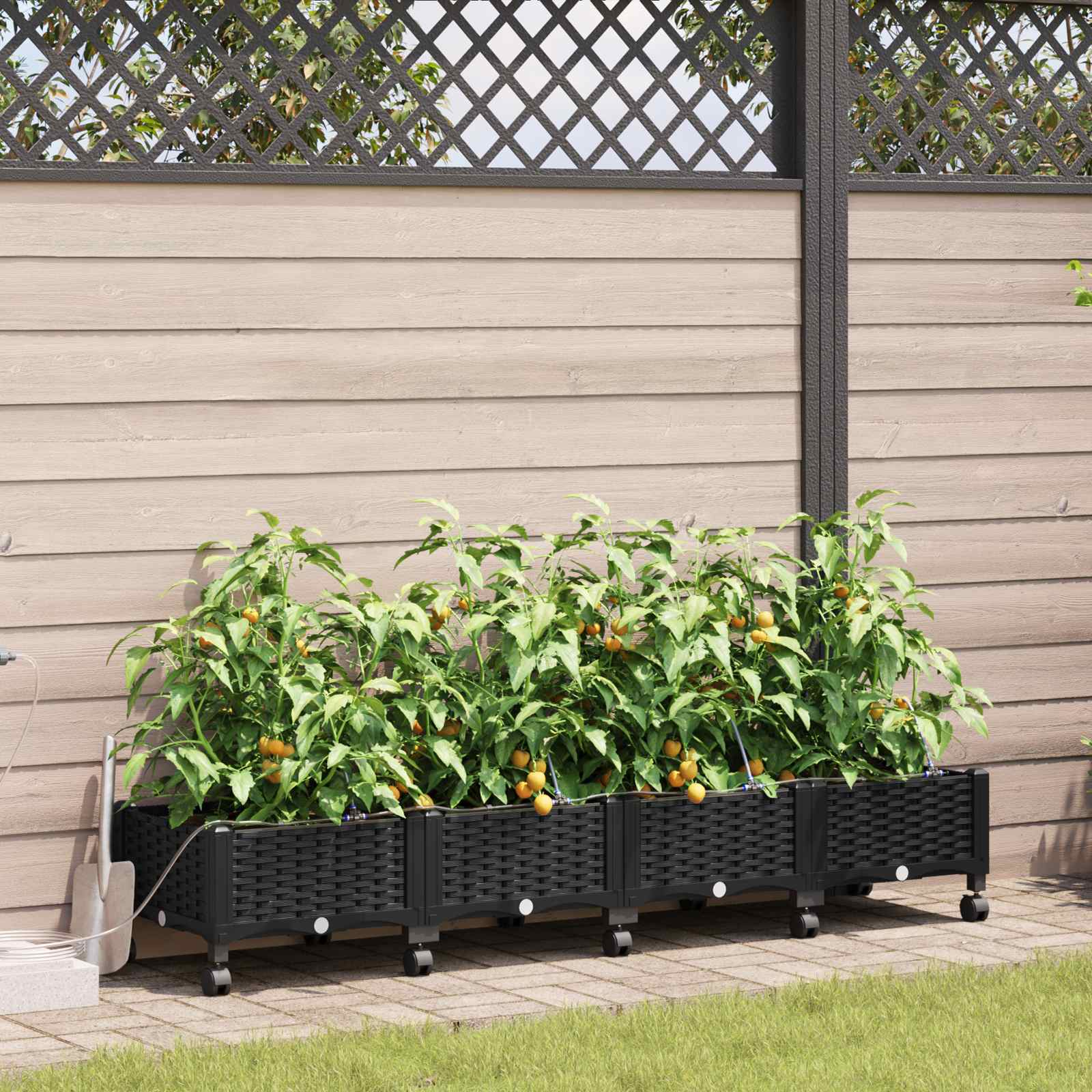Garten Blumenkübel Mit Bewässerung Und Rädern 4 Stk. Schwarz Pp Hellgrau