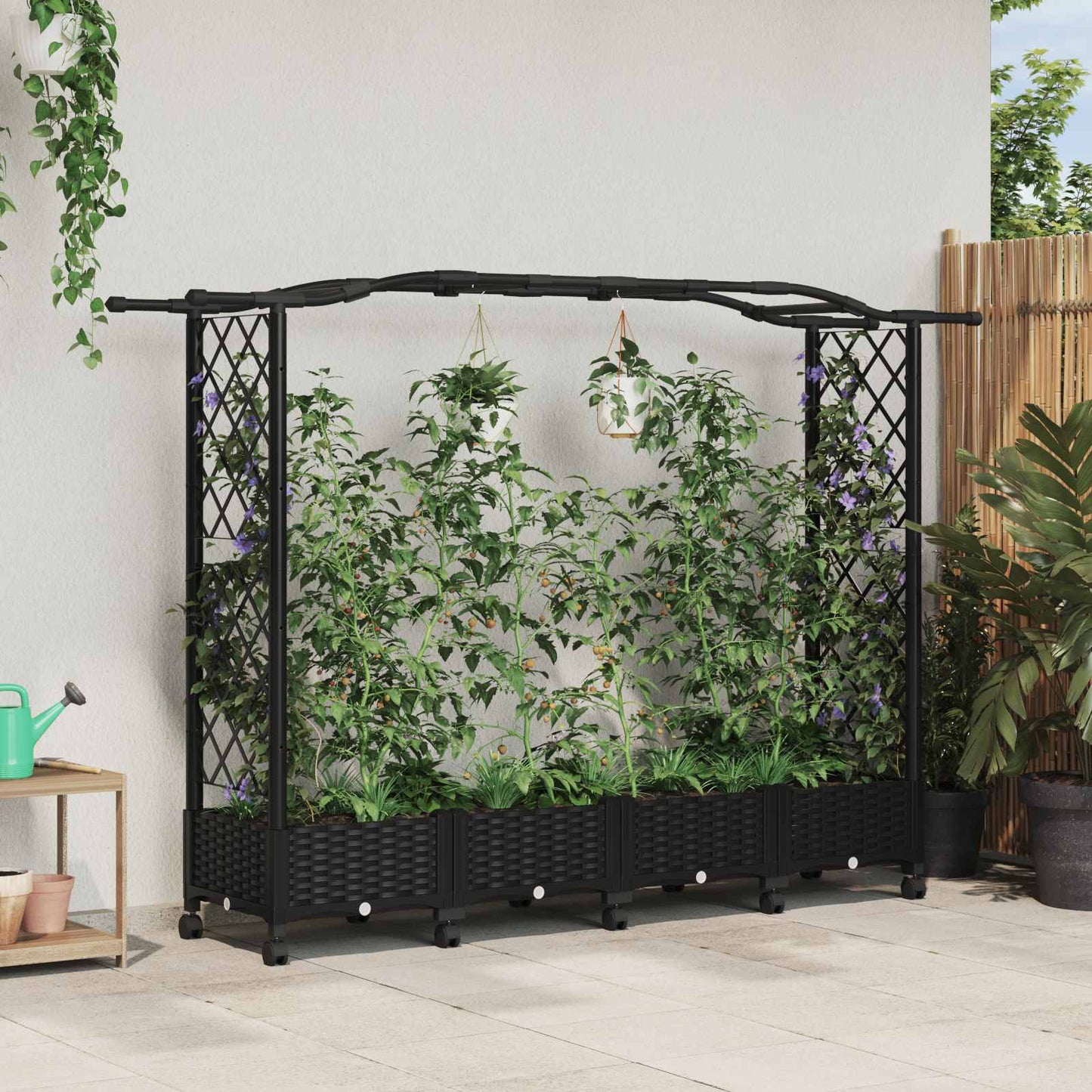 Hochbeet Mit Rankgitter Und Dach 202,5 X 40 X 127 Cm Pp Schwarz
