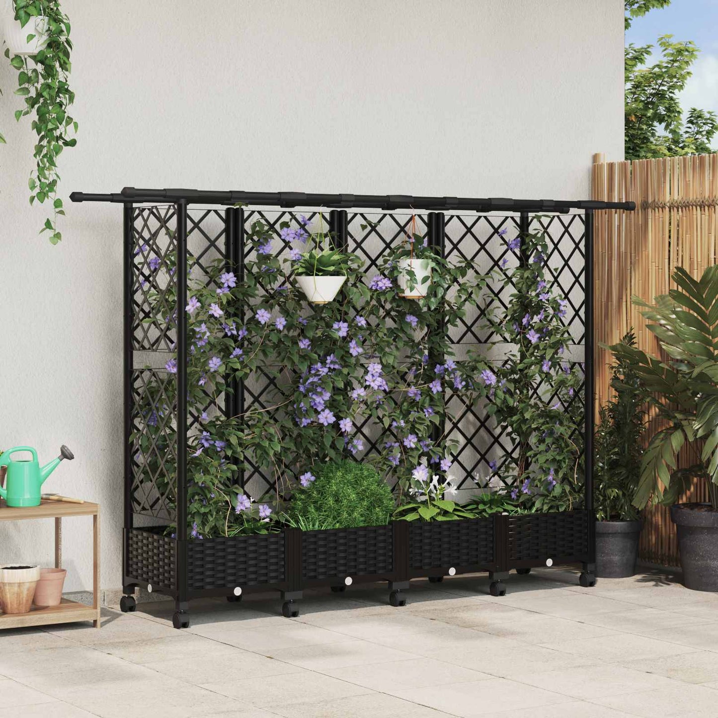 Hochbeet Mit Rankgitter Und Dach 202,5 X 40 X 127 Cm Pp Schwarz