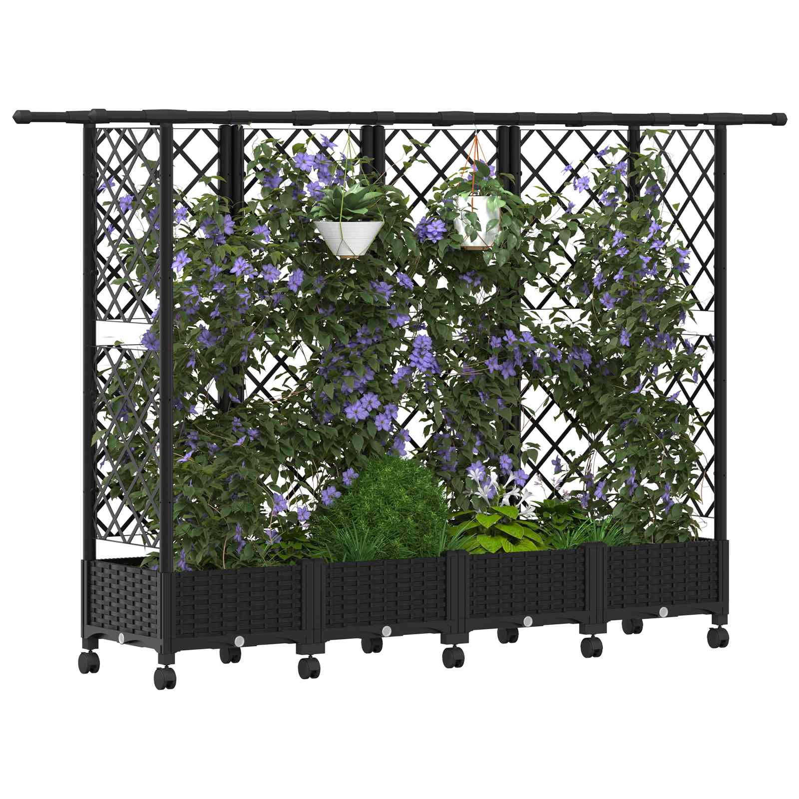 Hochbeet Mit Rankgitter Und Dach 202,5 X 40 X 127 Cm Pp Schwarz