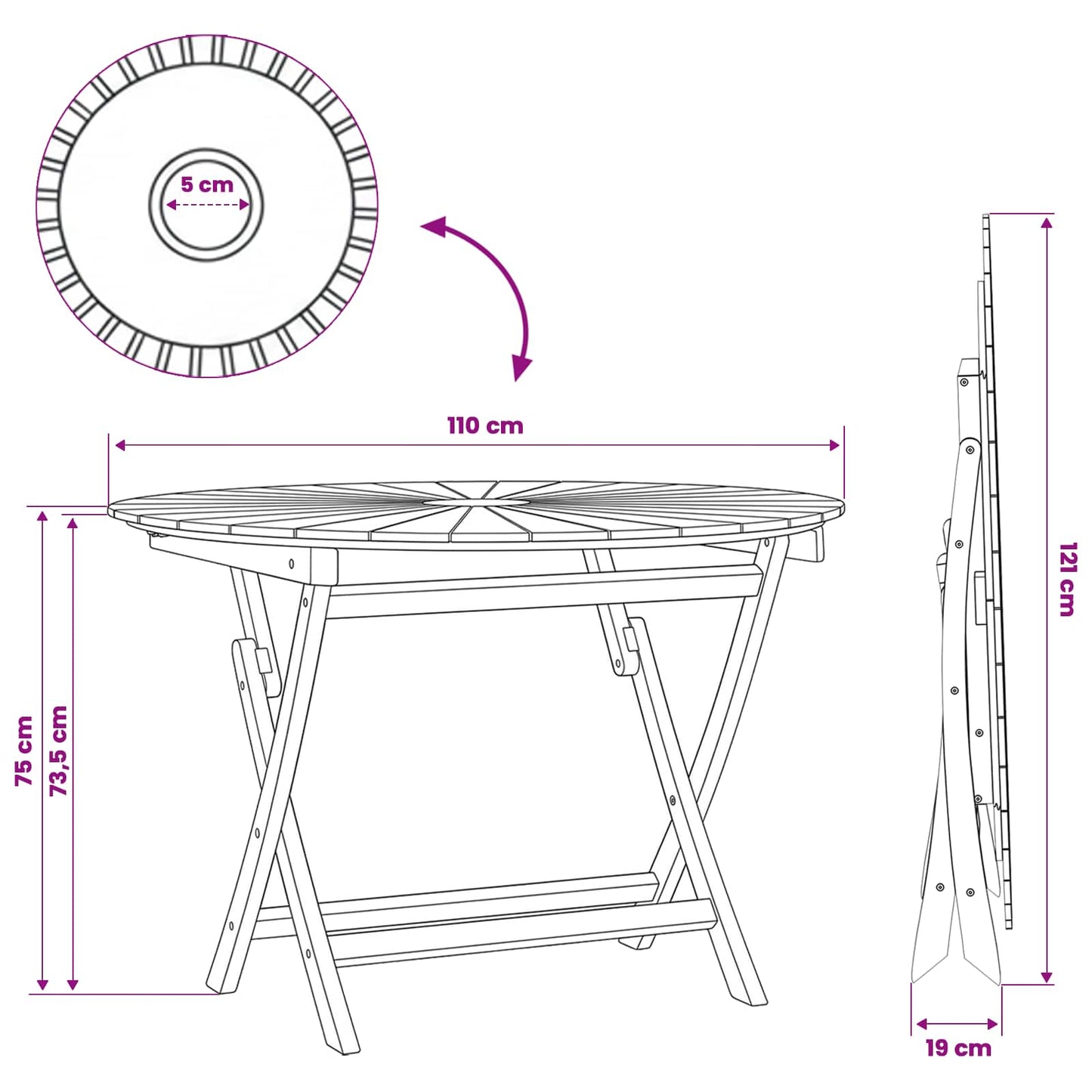 Klappbarer Gartentisch Natur Teak-Massivholz