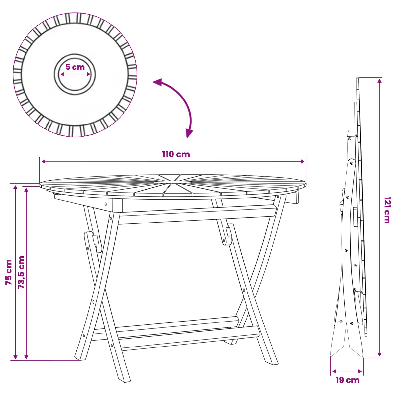 Klappbarer Gartentisch Natur Teak-Massivholz