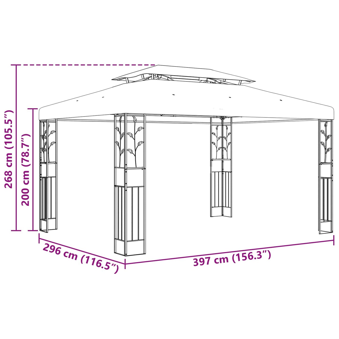 Pavillon 3,97 X 2,96 X 2,68 M Weinrot Polyester Und Stahl