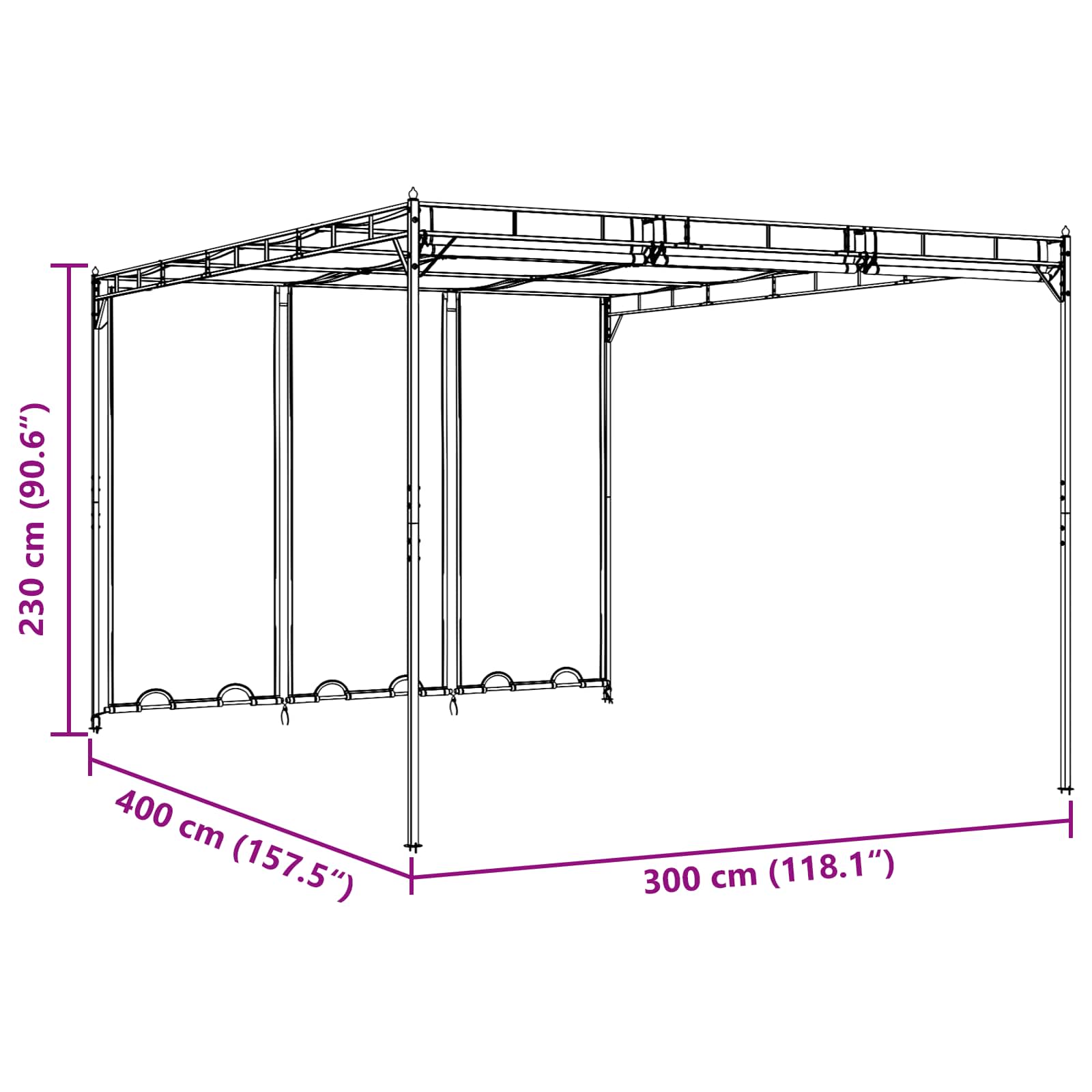 Pavillon 4 X 3 X 2,3 M Polyester Und Stahl