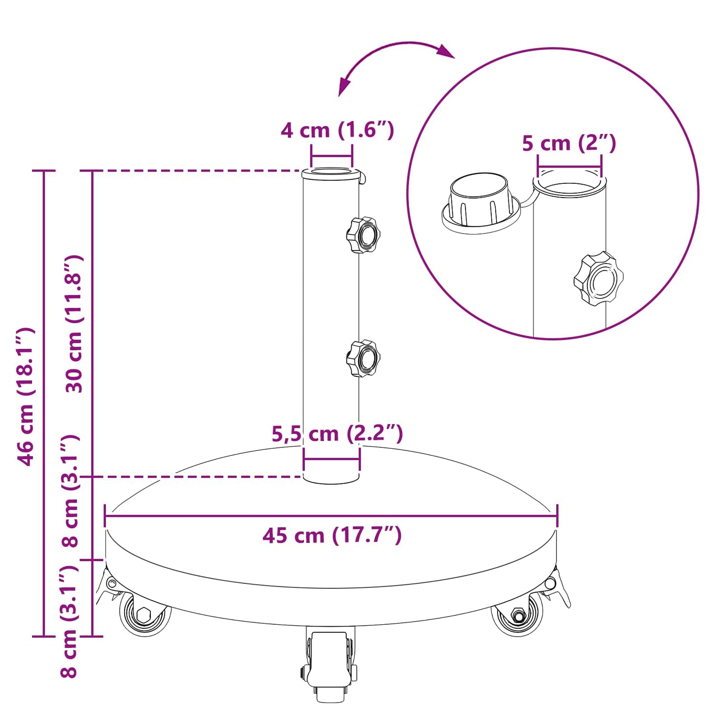 Granit-Sonnenschirmständer Mit Rollen Für 40-50 Mm Mast 29 Kg Schwarz