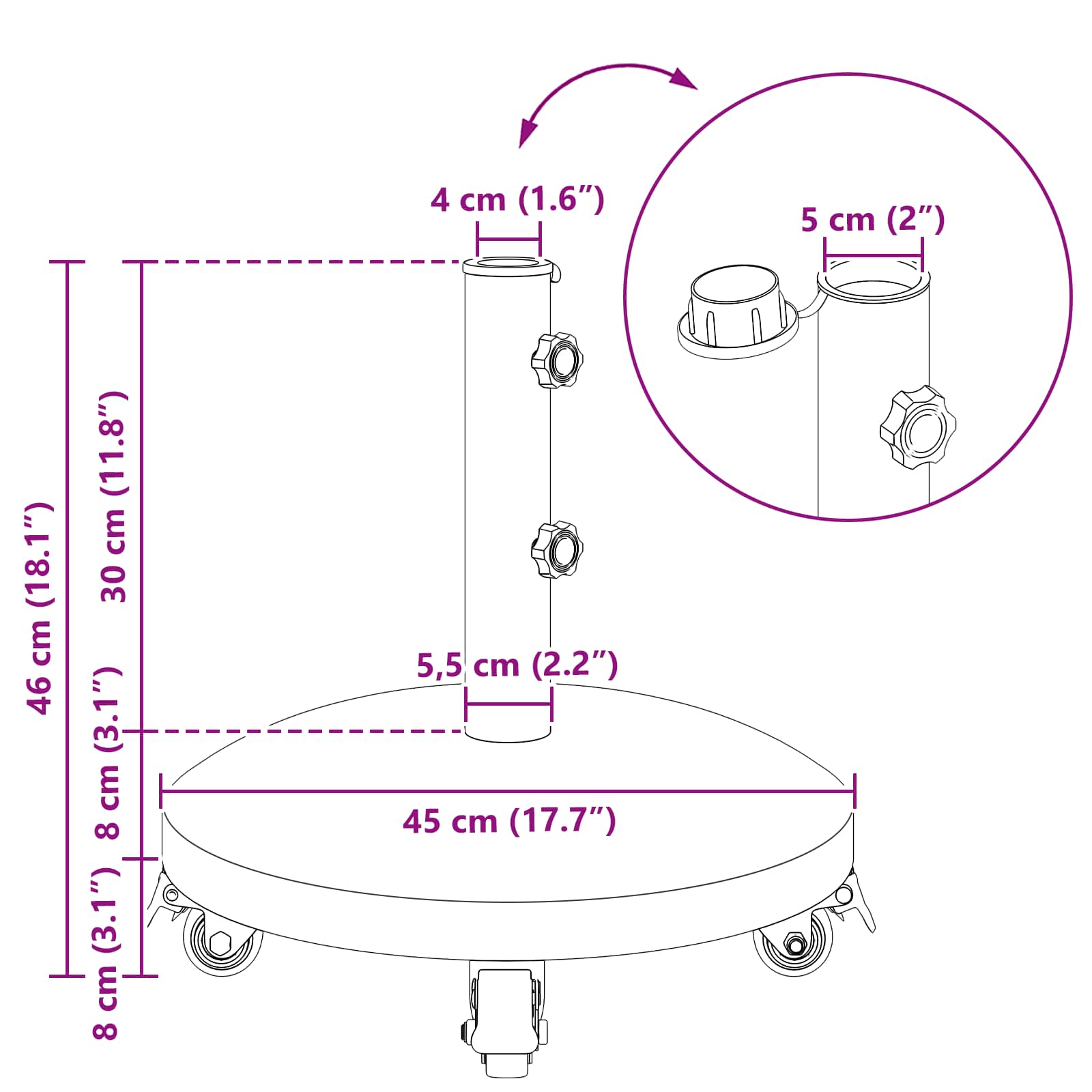 Granit-Sonnenschirmständer Mit Rollen Für 40-50 Mm Mast 29 Kg Schwarz