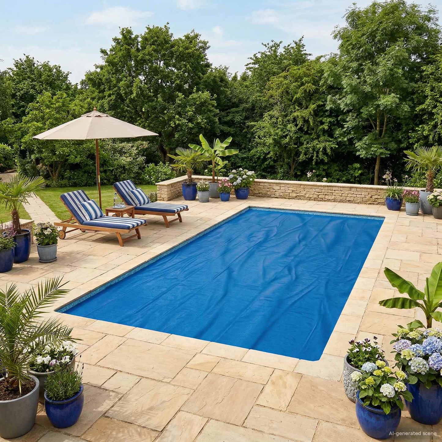 Solar Poolabdeckung Hochwertig 200 Μm Quadratisch Schwarz Und Blau