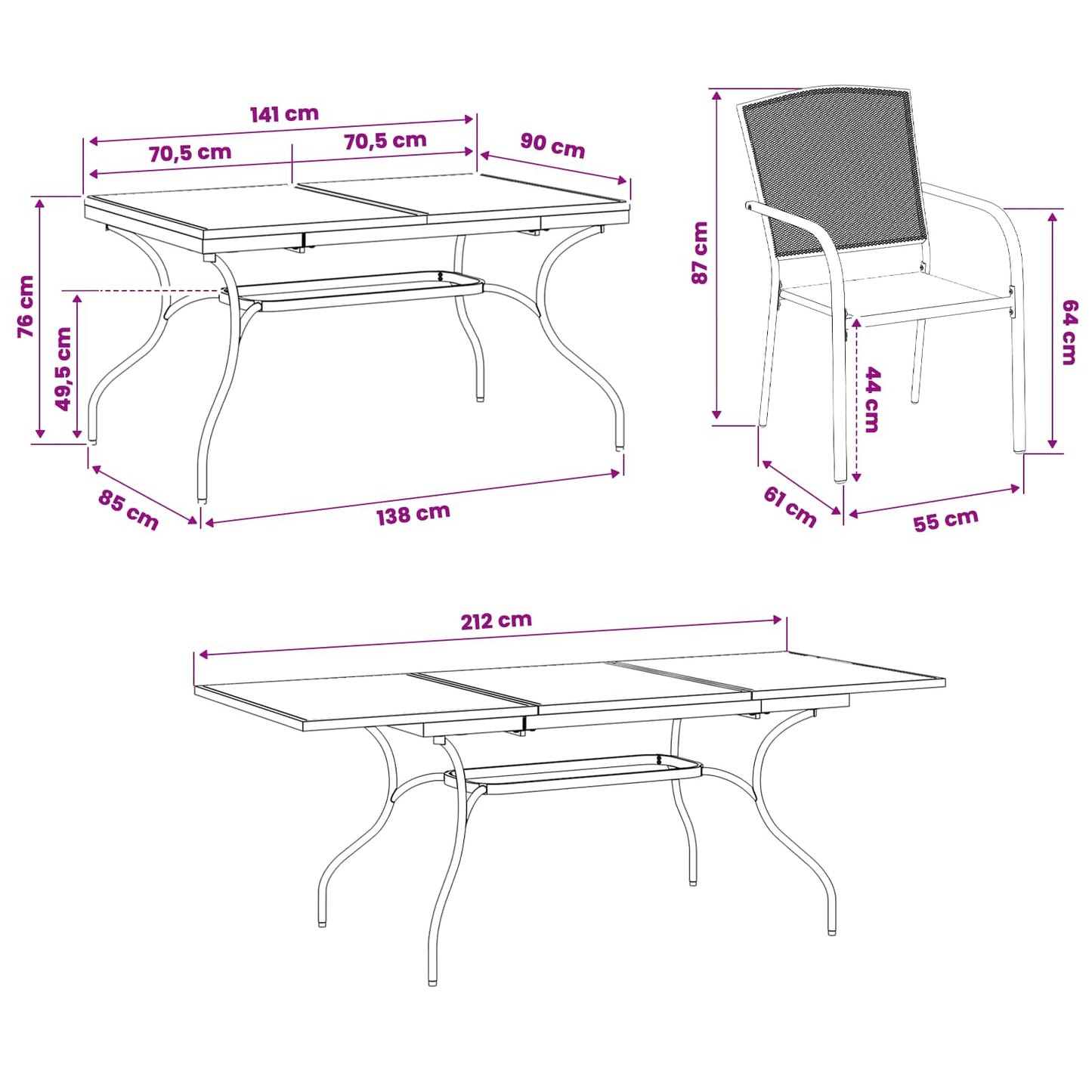 Garten Essgruppe 9 Pcs Anthrazit 212 X 90 X 76 Cm