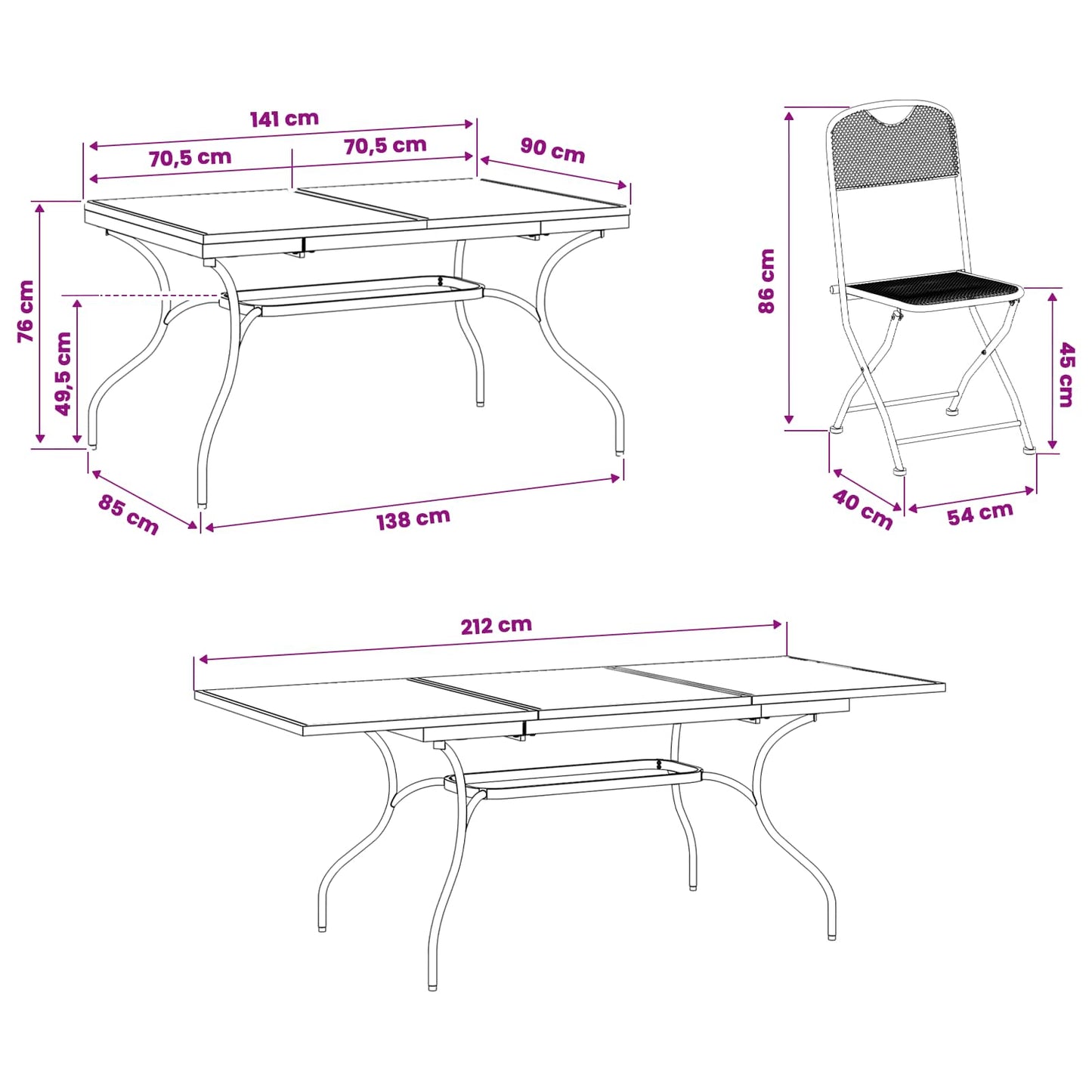Garten Essgruppe 9 Pcs Anthrazit 212 X 90 X 76 Cm