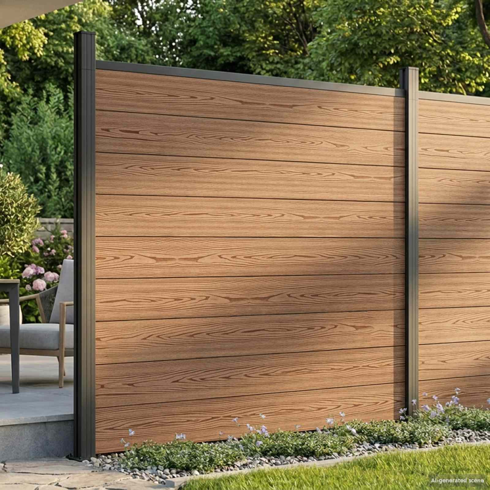 Zaunset 180 X 186 Cm Wpc Und Aluminium Braun