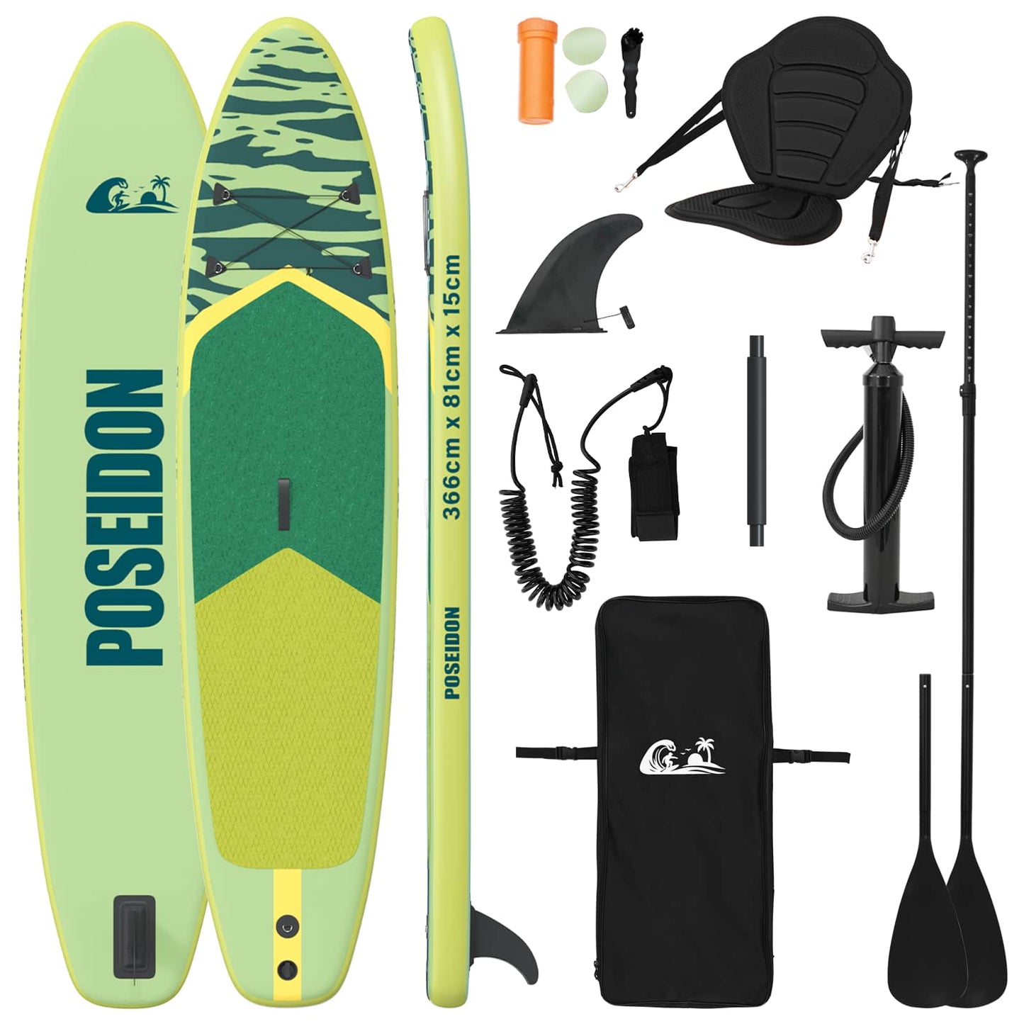 Sup Board Mit Sitz 2-In-1 Poseidon 366 X 81 X 15 Cm Grün Für