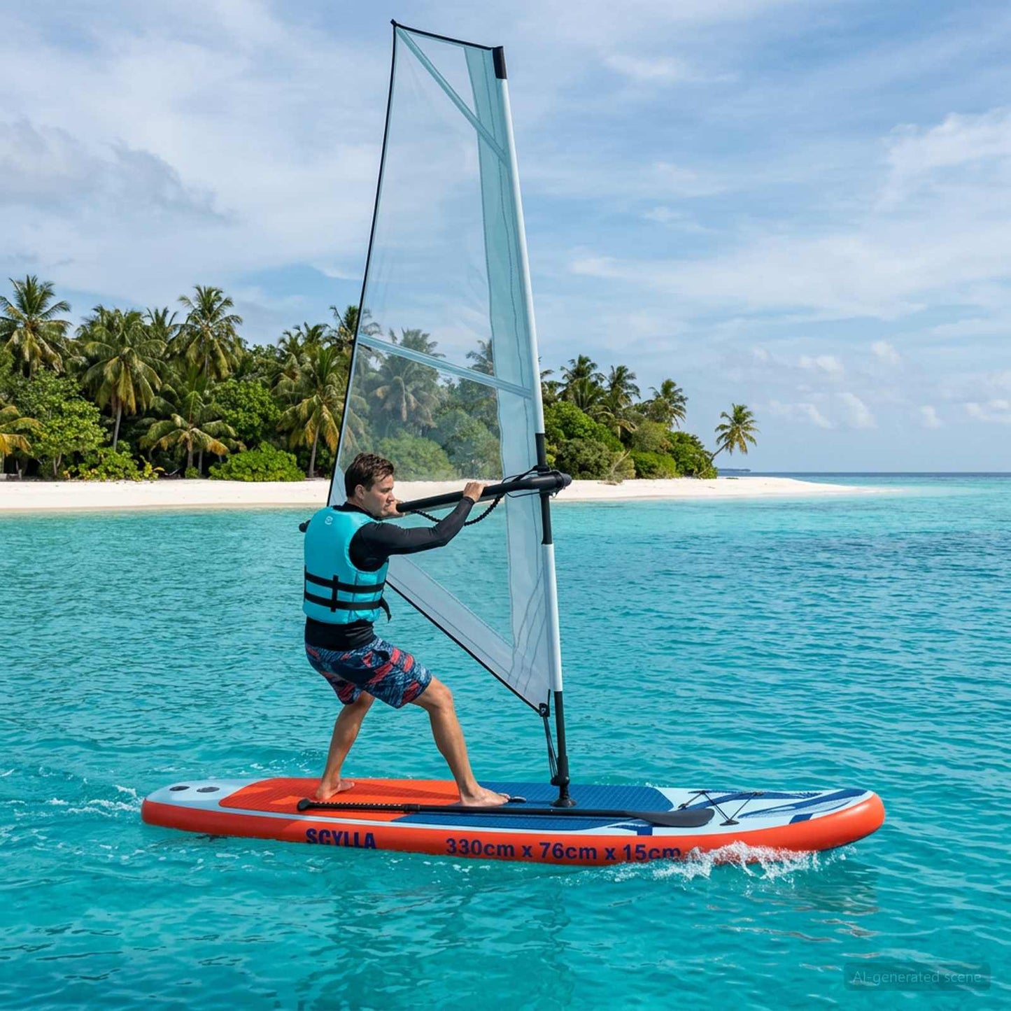 Aufblasbares Sup-Board Mit Segel Scylla 330 X 76 X 15 Cm Blau