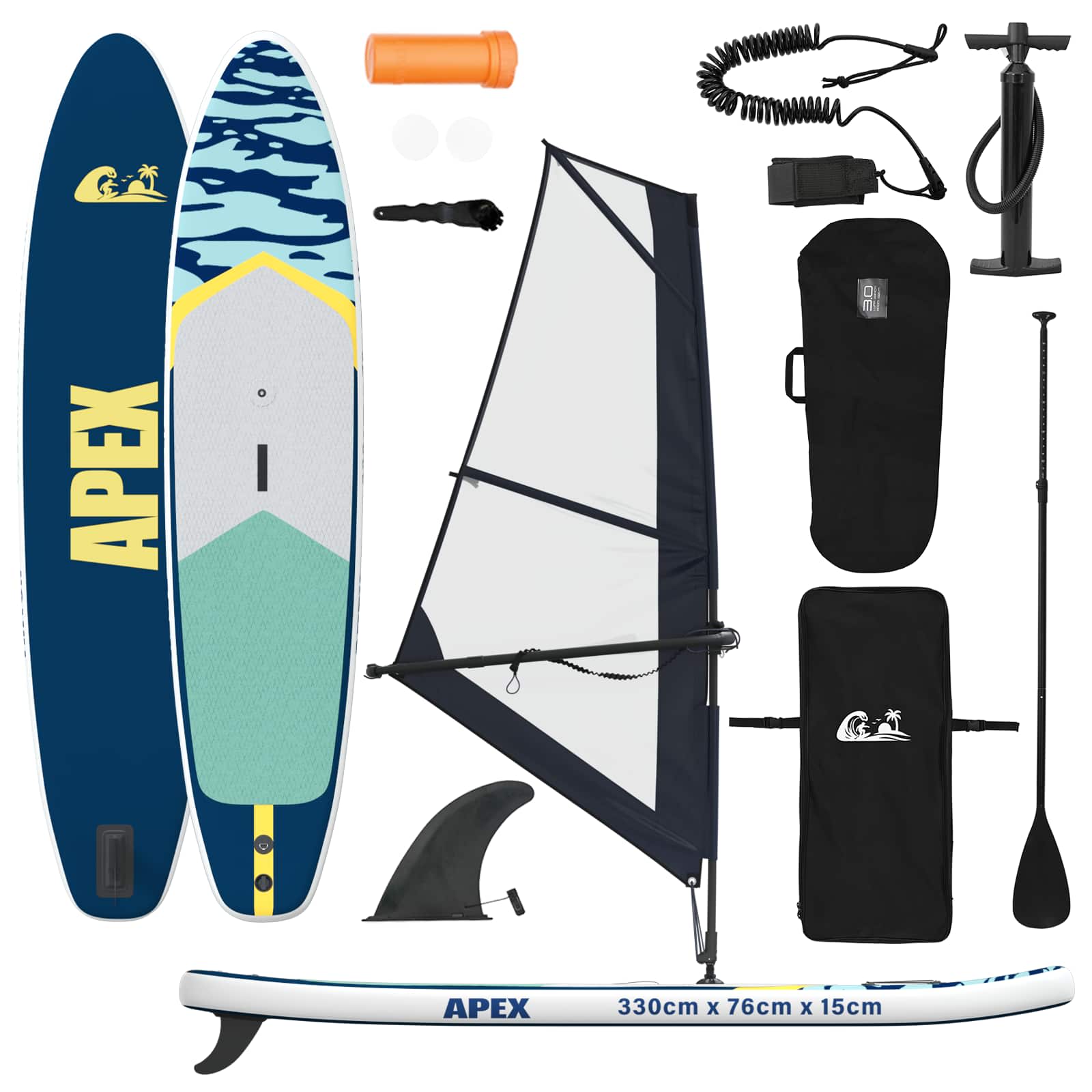 Aufblasbares Sup-Board Mit Segel Apex 330 X 76 X 15 Cm Blau Für