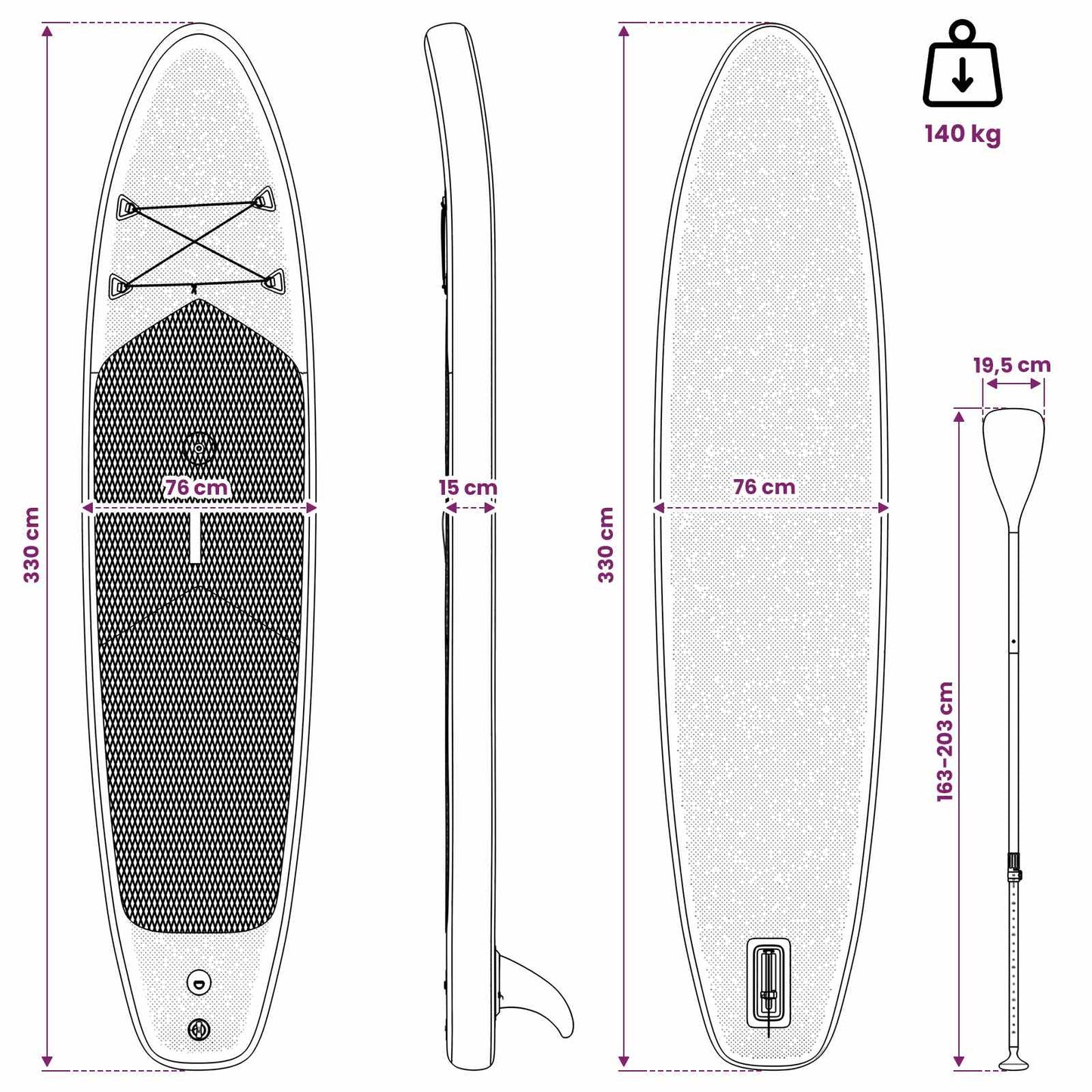 Aufblasbares Sup-Board Mit Segel Apex 330 X 76 X 15 Cm Blau Für