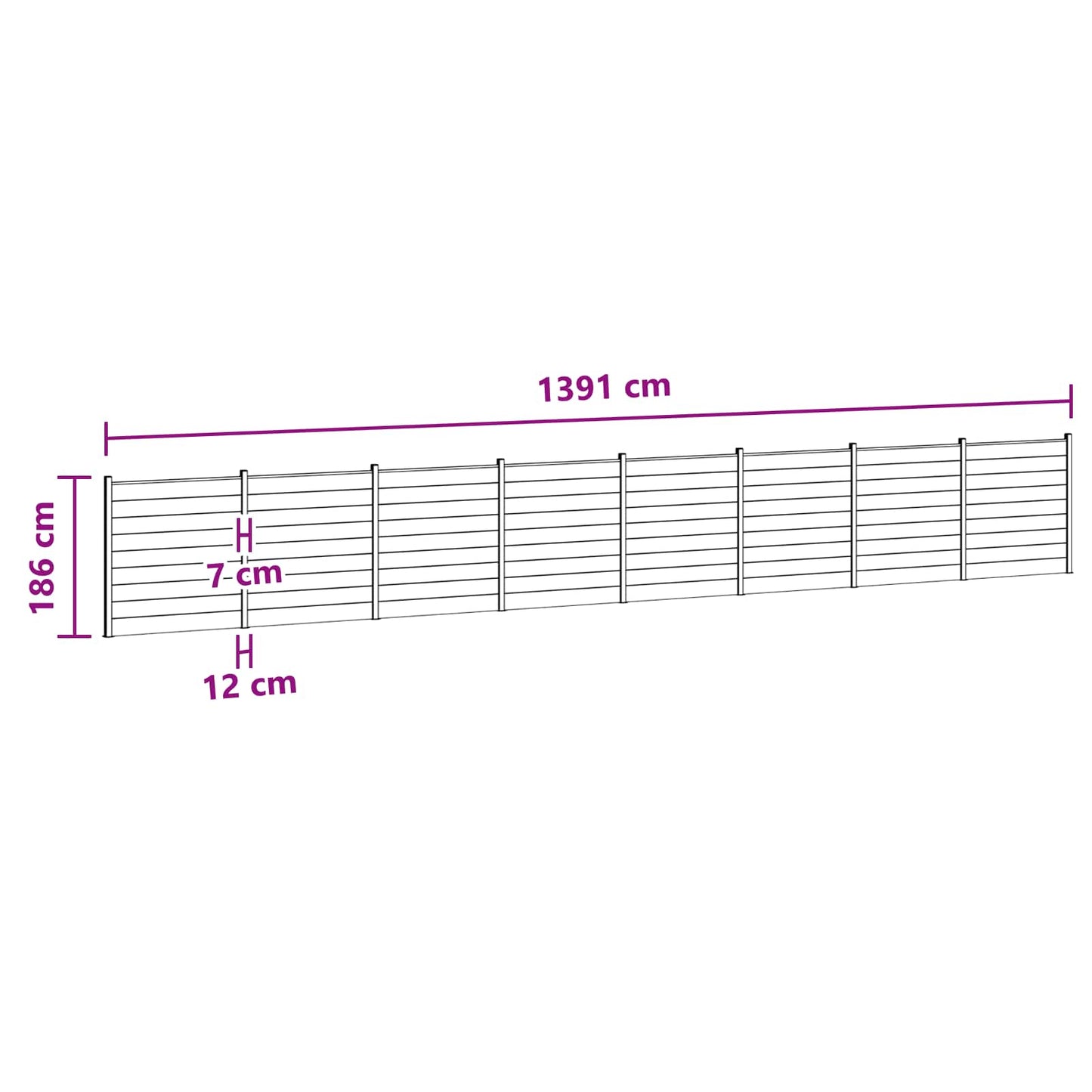 Zaunset 8 Pcs 1391 X 186 Cm Wpc Und Aluminium Braun