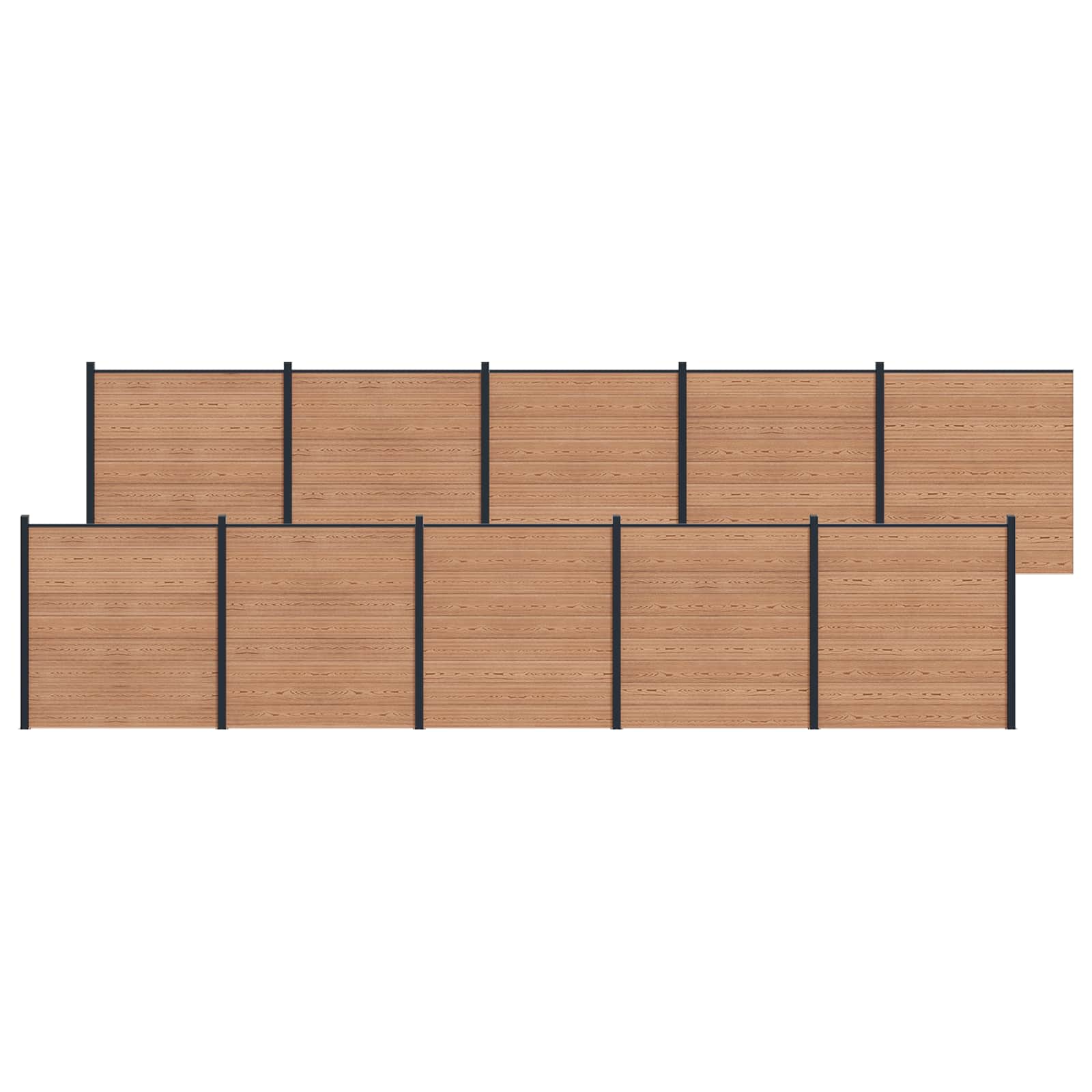 Zaunset 10 Pcs 1737 X 186 Cm Wpc Und Aluminium Braun