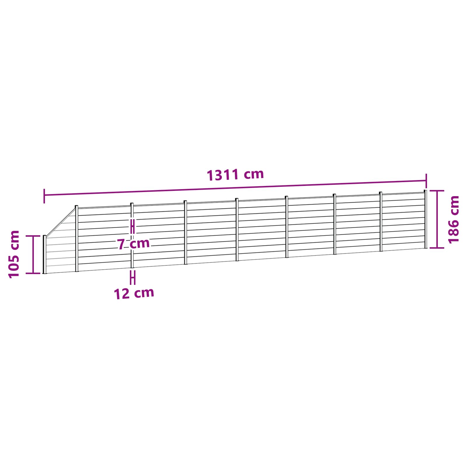 Zaunset 8 Pcs 1311 X 186 Cm Wpc Und Aluminium Braun