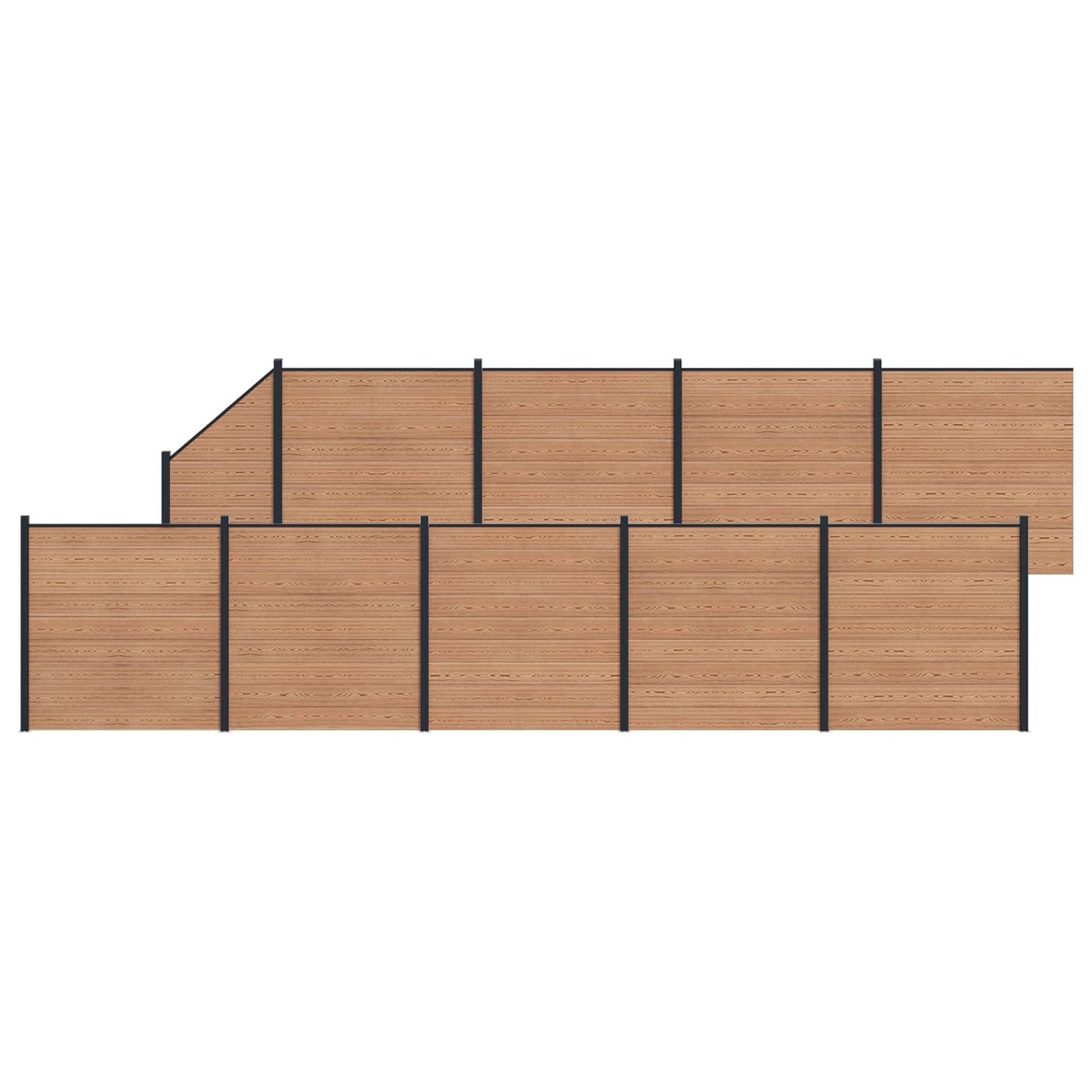 Zaunset 10 Pcs 1657 X 186 Cm Wpc Und Aluminium Braun