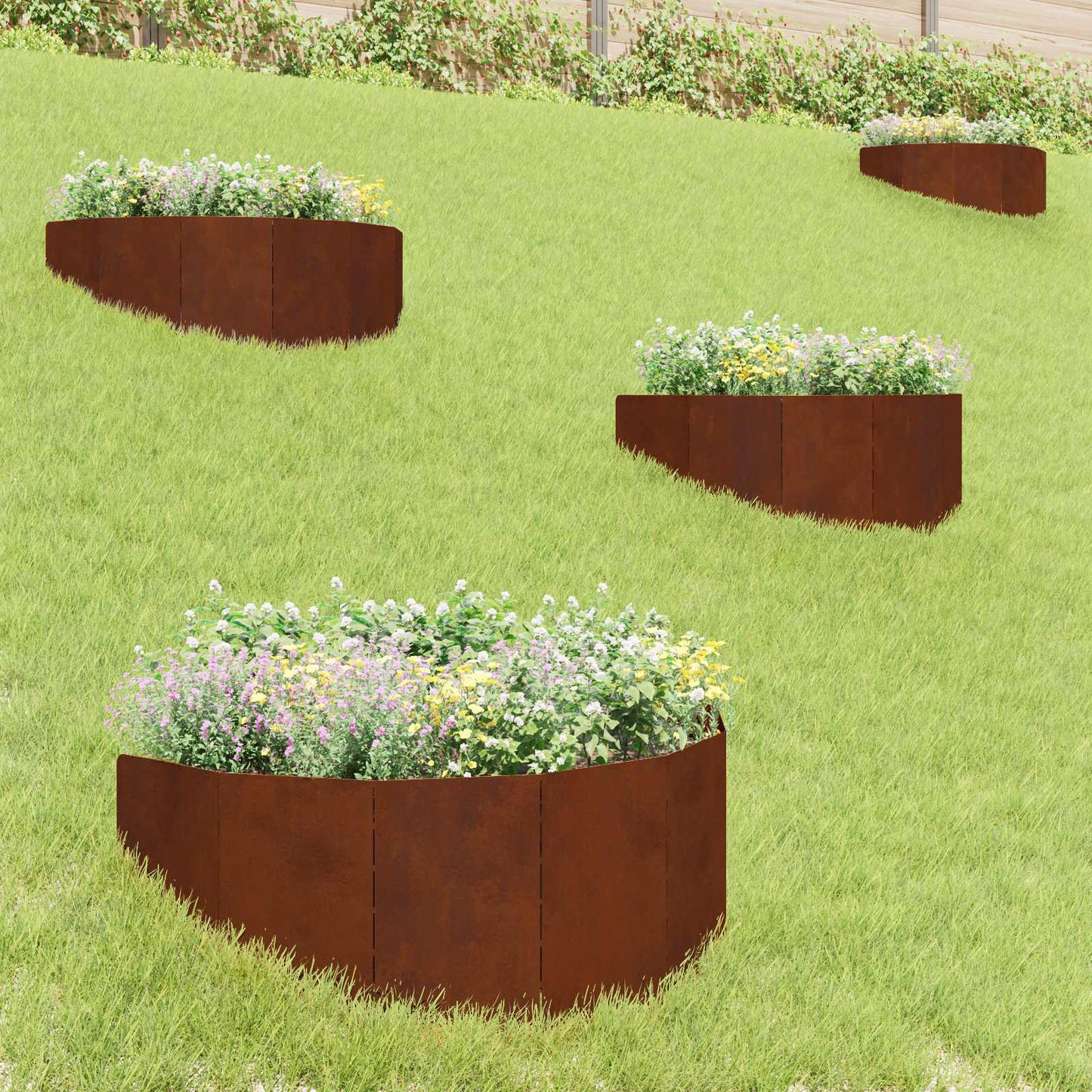 Raseneinfassung 4 Pcs 100 X 45 Cm Stahl Rostig
