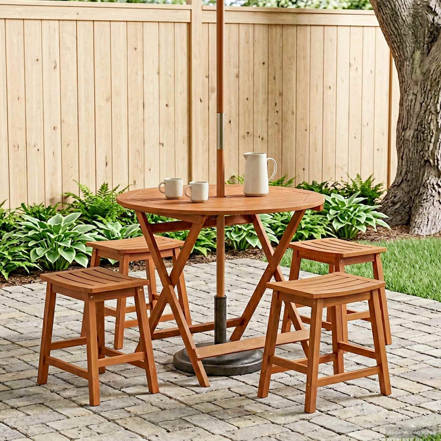 Klappbarer Gartentisch Ø60X75 Cm Massivholz Eukalyptus