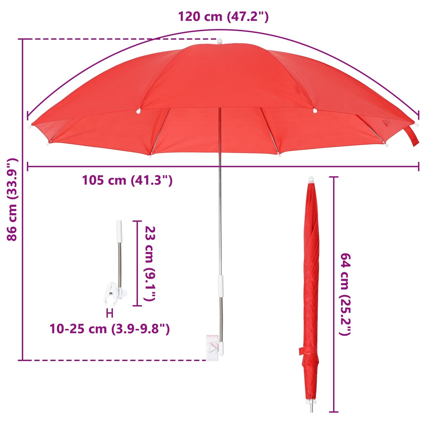 Sonnenschirm Mit Klemme 2 Pcs Ø 105 X 86 Cm