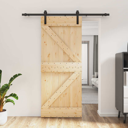 Schiebetür Natürlich Und Schwarz 85 X 210 Cm Massivkiefer