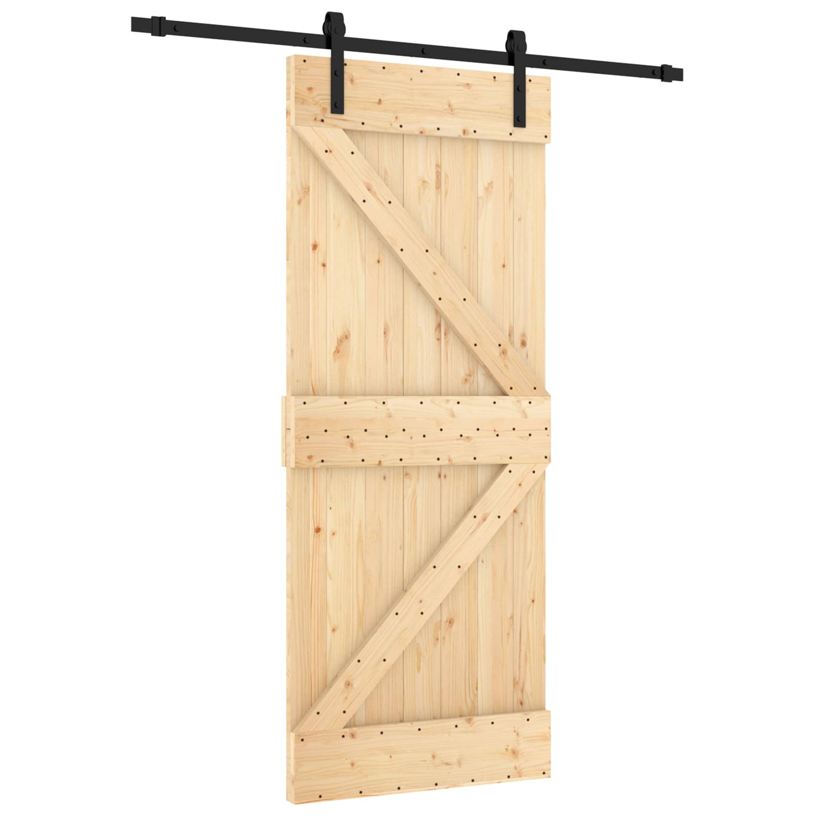 Schiebetür Natürlich Und Schwarz 85 X 210 Cm Massivkiefer