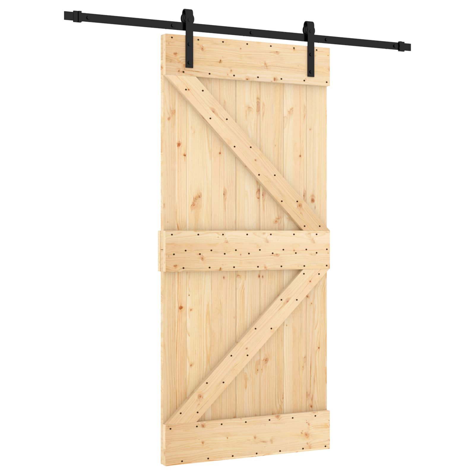 Schiebetür Natürlich Und Schwarz 95 X 210 Cm Massivkiefer