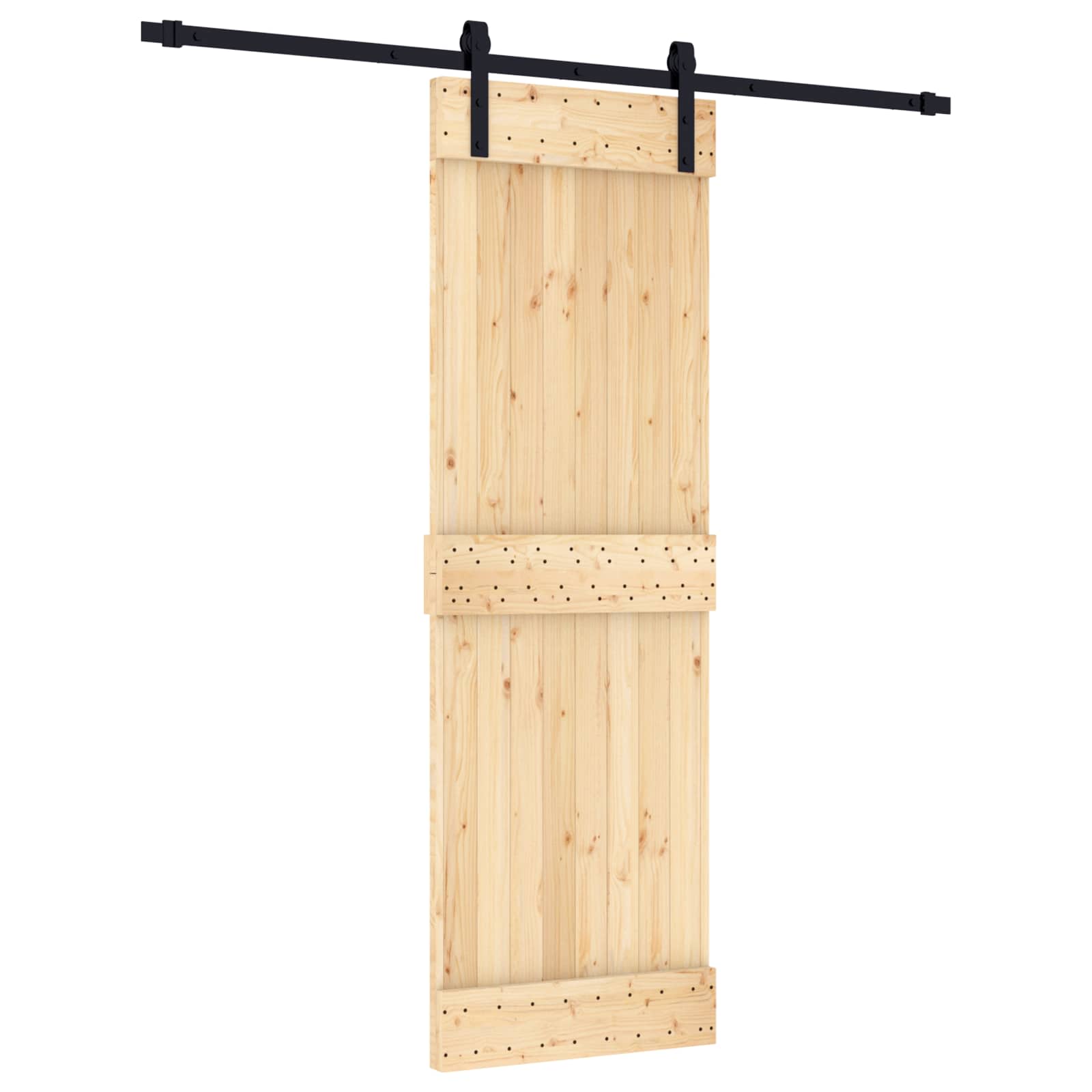 Schiebetür Natürlich Und Schwarz 70 X 210 Cm Massivkiefer