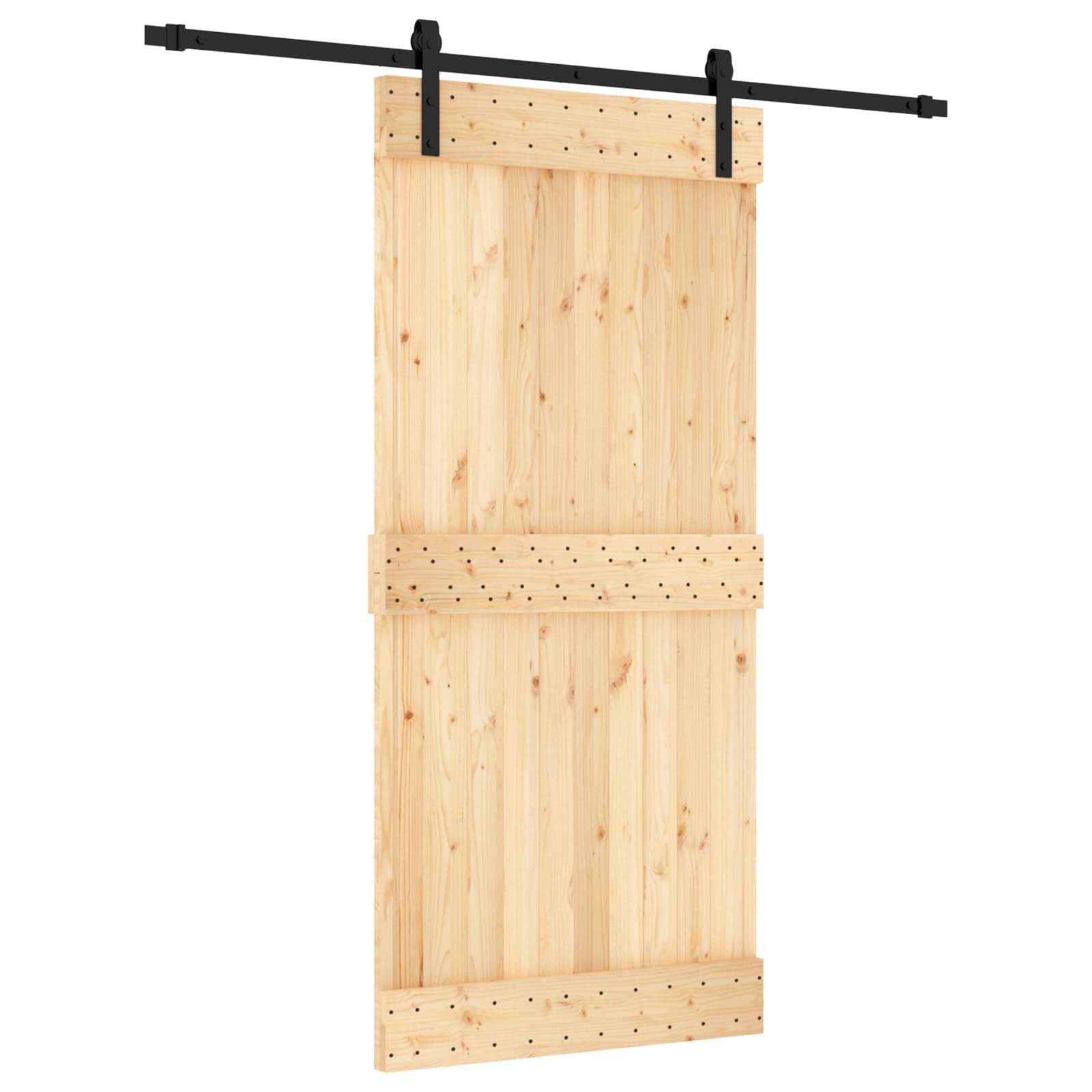 Schiebetür Natürlich Und Schwarz 95 X 210 Cm Massivkiefer