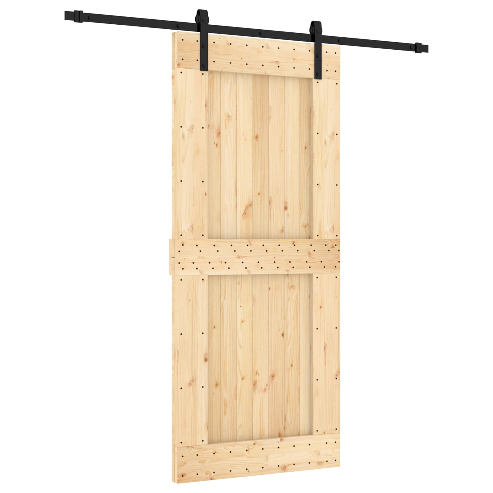 Schiebetür Natürlich Und Schwarz 90 X 210 Cm Massivkiefer