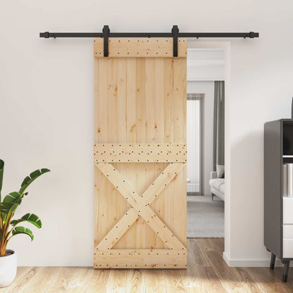 Schiebetür Natürlich Und Schwarz 85 X 210 Cm Massivkiefer