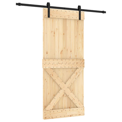 Schiebetür Natürlich Und Schwarz 90 X 210 Cm Massivkiefer