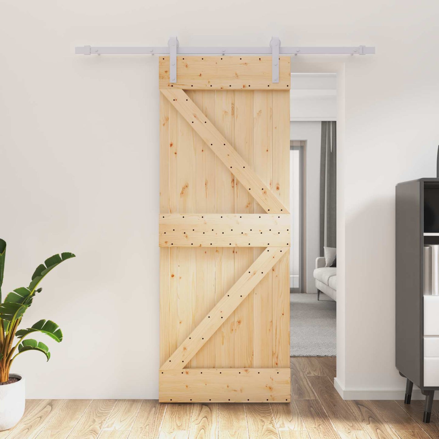 Schiebetür Natürlich Und Weiß 80 X 210 Cm Massives Kiefernholz