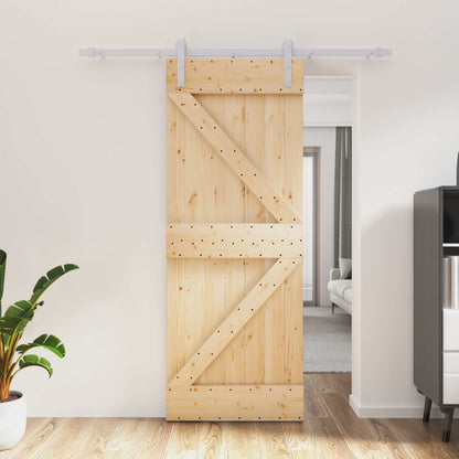 Schiebetür Natürlich Und Weiß 80 X 210 Cm Massives Kiefernholz