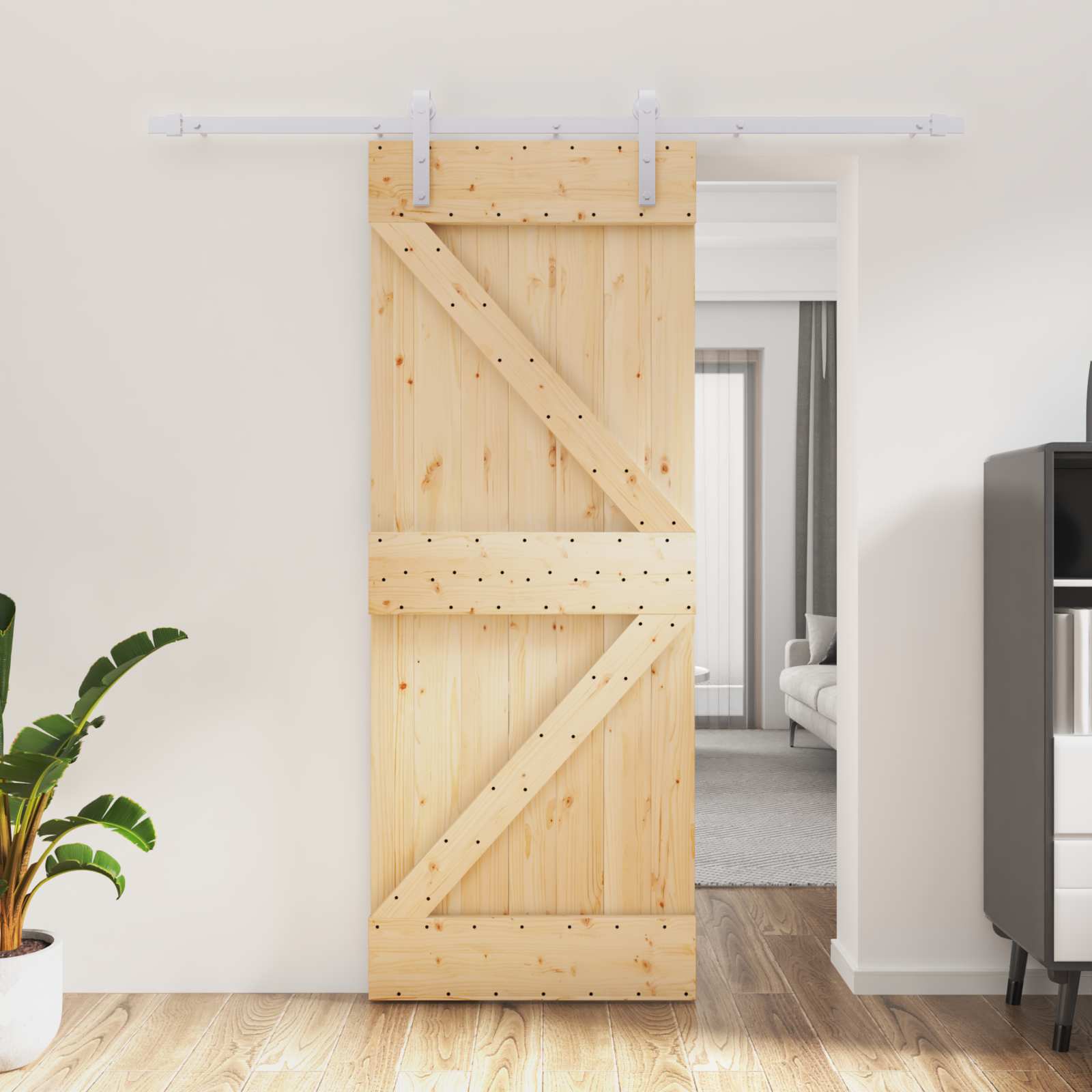 Schiebetür Natürlich Und Weiß 80 X 210 Cm Massives Kiefernholz
