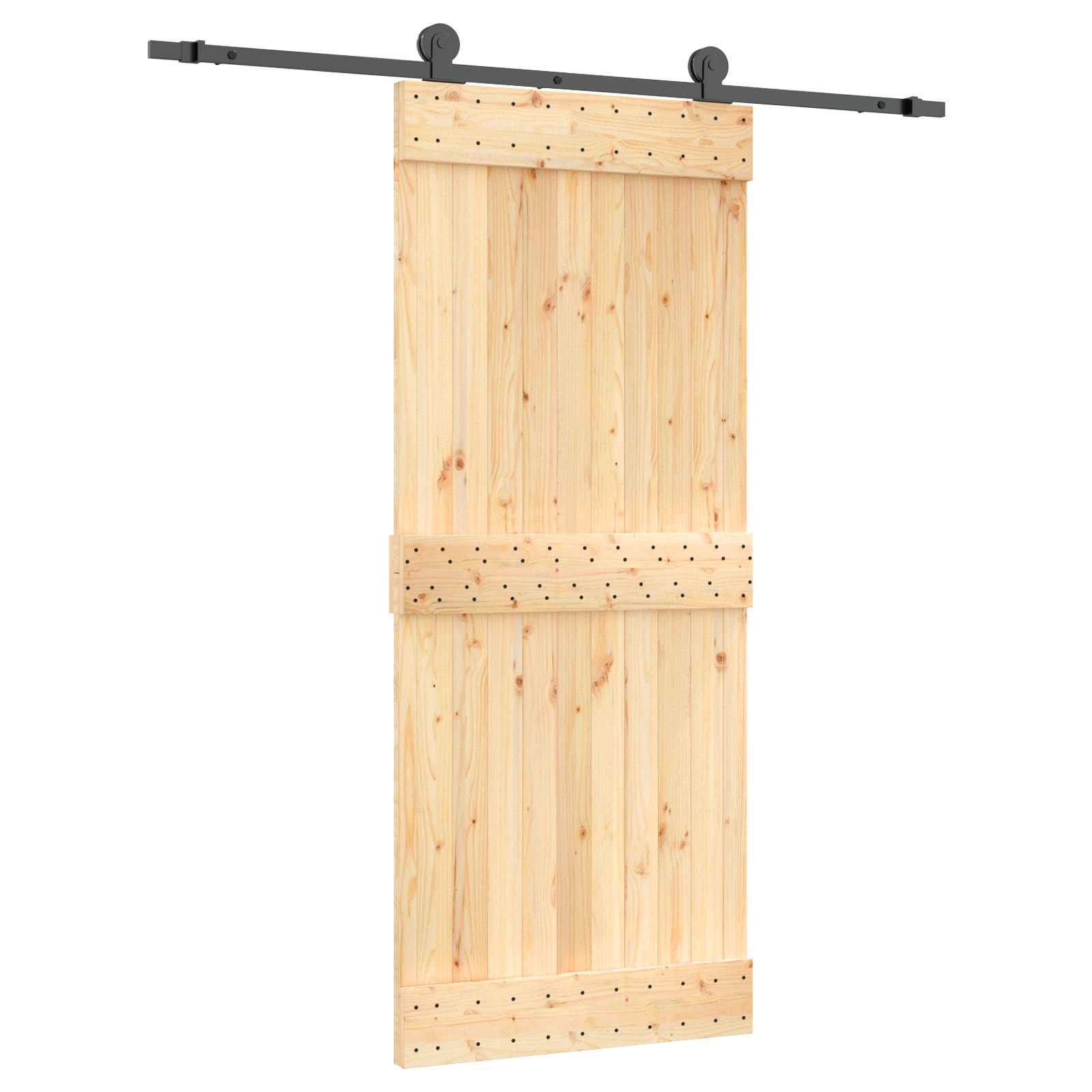 Schiebetür Natürlich Und Schwarz 85 X 210 Cm Massivkiefer