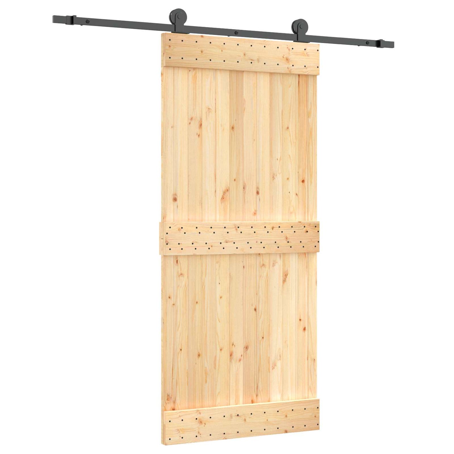 Schiebetür Natürlich Und Schwarz 90 X 210 Cm Massivkiefer