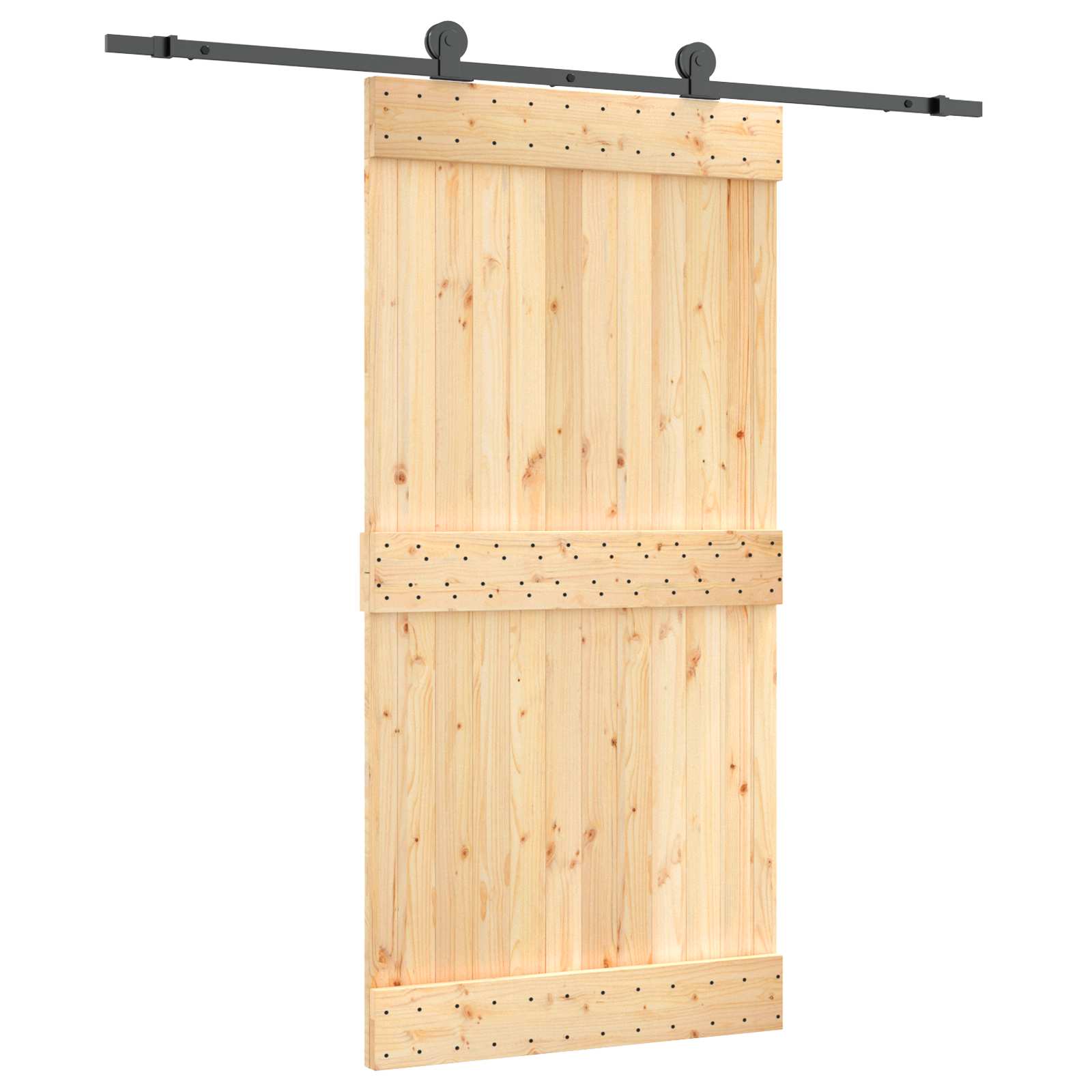 Schiebetür Natürlich Und Schwarz 100 X 210 Cm Massivkiefer