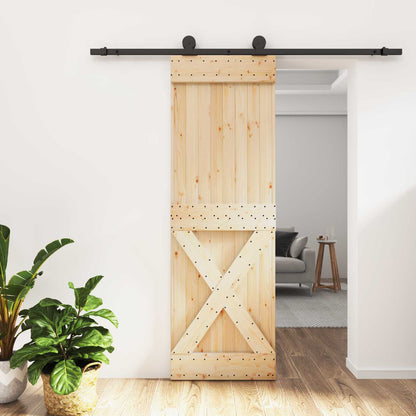 Schiebetür Natürlich Und Schwarz 70 X 210 Cm Massivkiefer