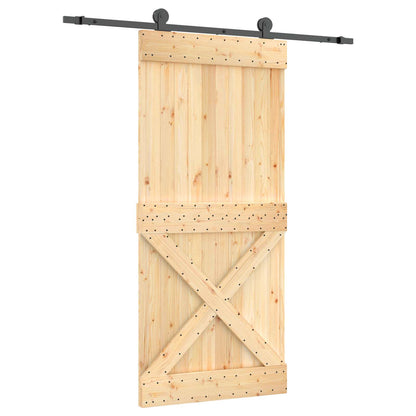Schiebetür Natürlich Und Schwarz 95 X 210 Cm Massivkiefer