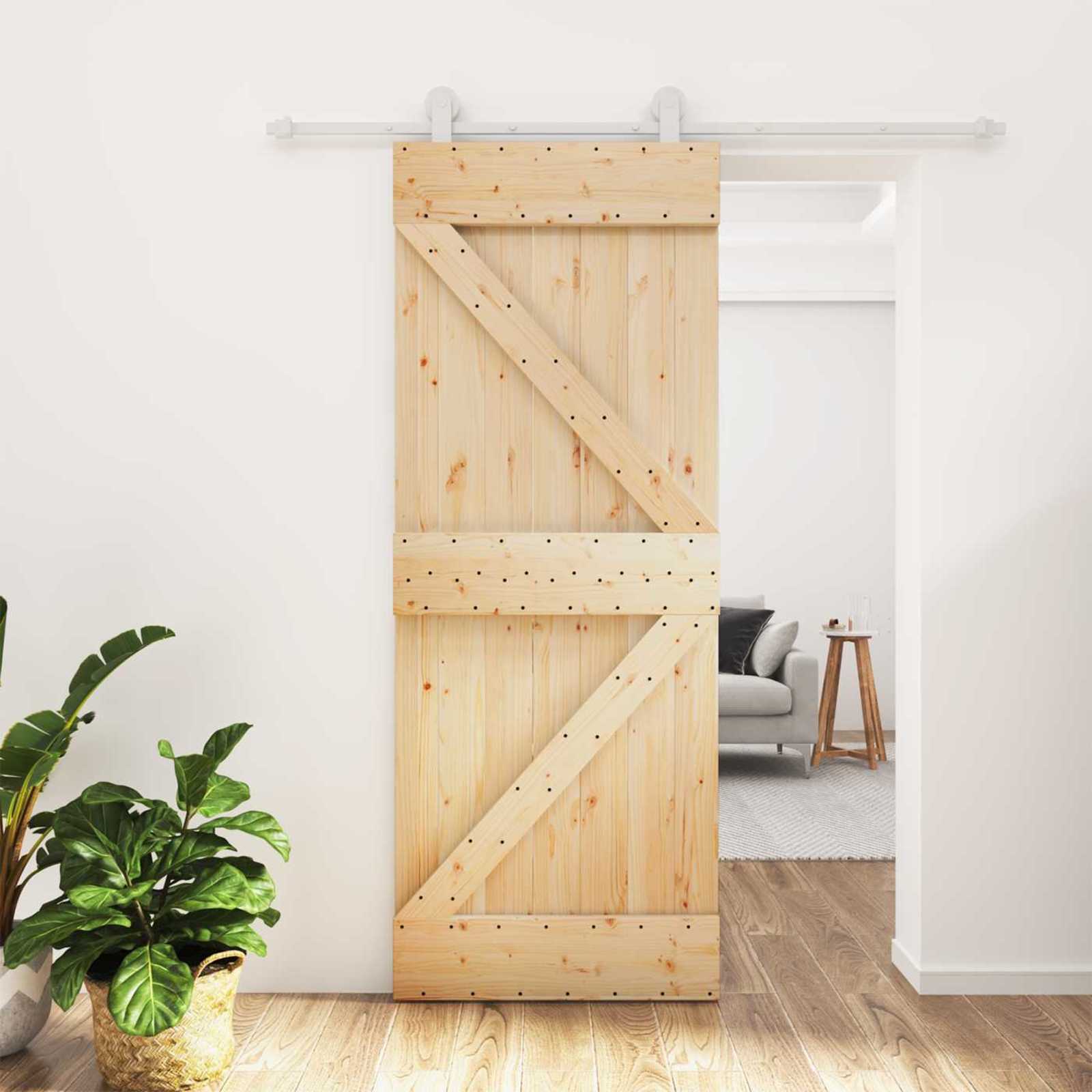 Schiebetür Natürlich Und Weiß 80 X 210 Cm Massives Kiefernholz