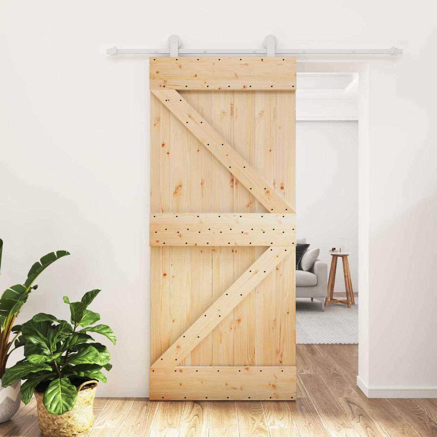 Schiebetür Natürlich Und Weiß 90 X 210 Cm Massives Kiefernholz