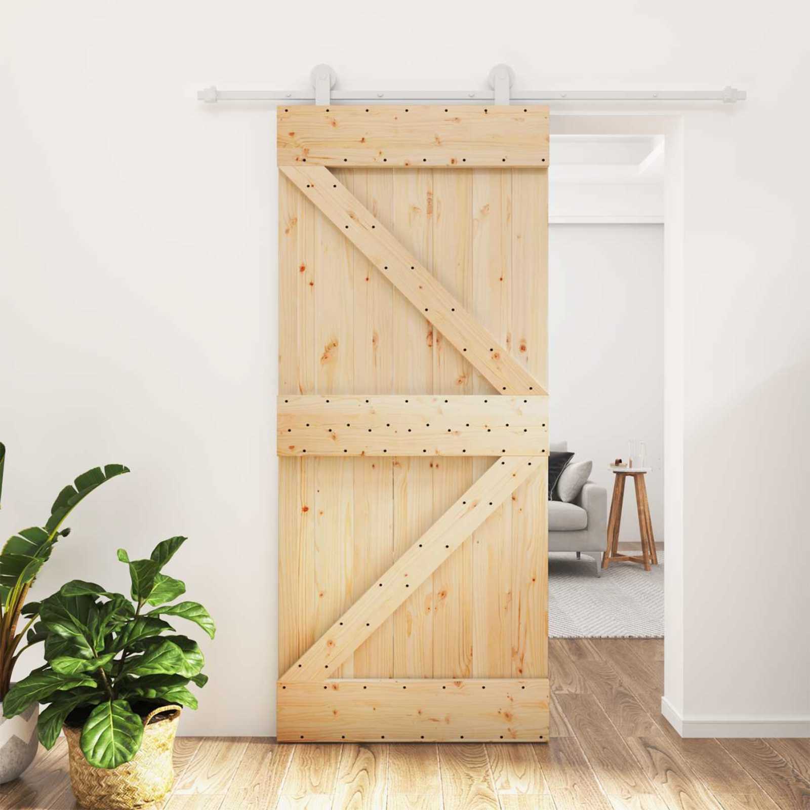 Schiebetür Natürlich Und Weiß 90 X 210 Cm Massives Kiefernholz