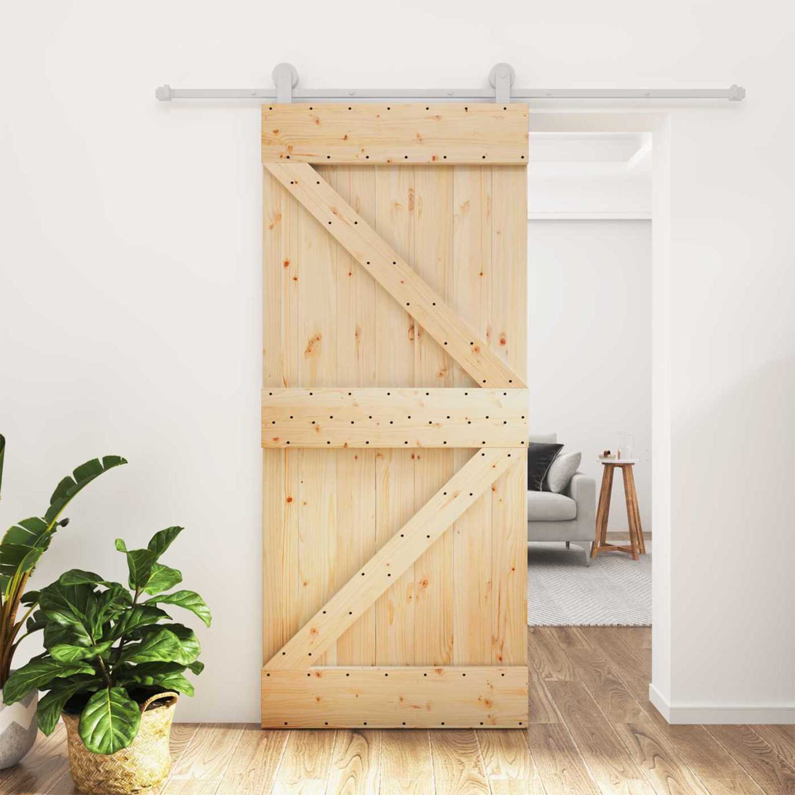 Schiebetür Natürlich Und Weiß 90 X 210 Cm Massives Kiefernholz
