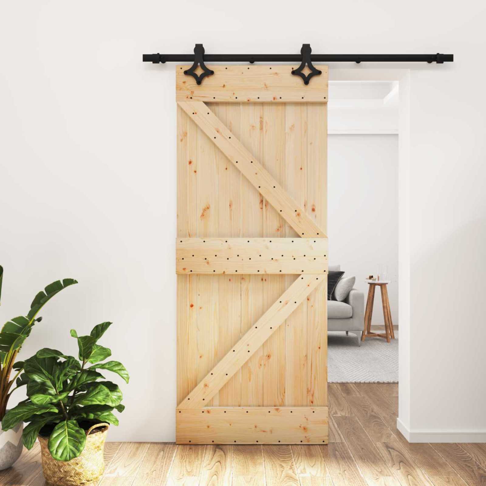 Schiebetür Natürlich Und Schwarz 85 X 210 Cm Massivkiefer