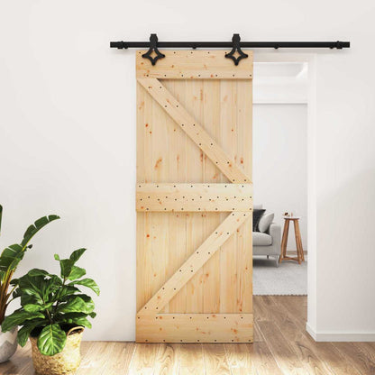 Schiebetür Natürlich Und Schwarz 85 X 210 Cm Massivkiefer