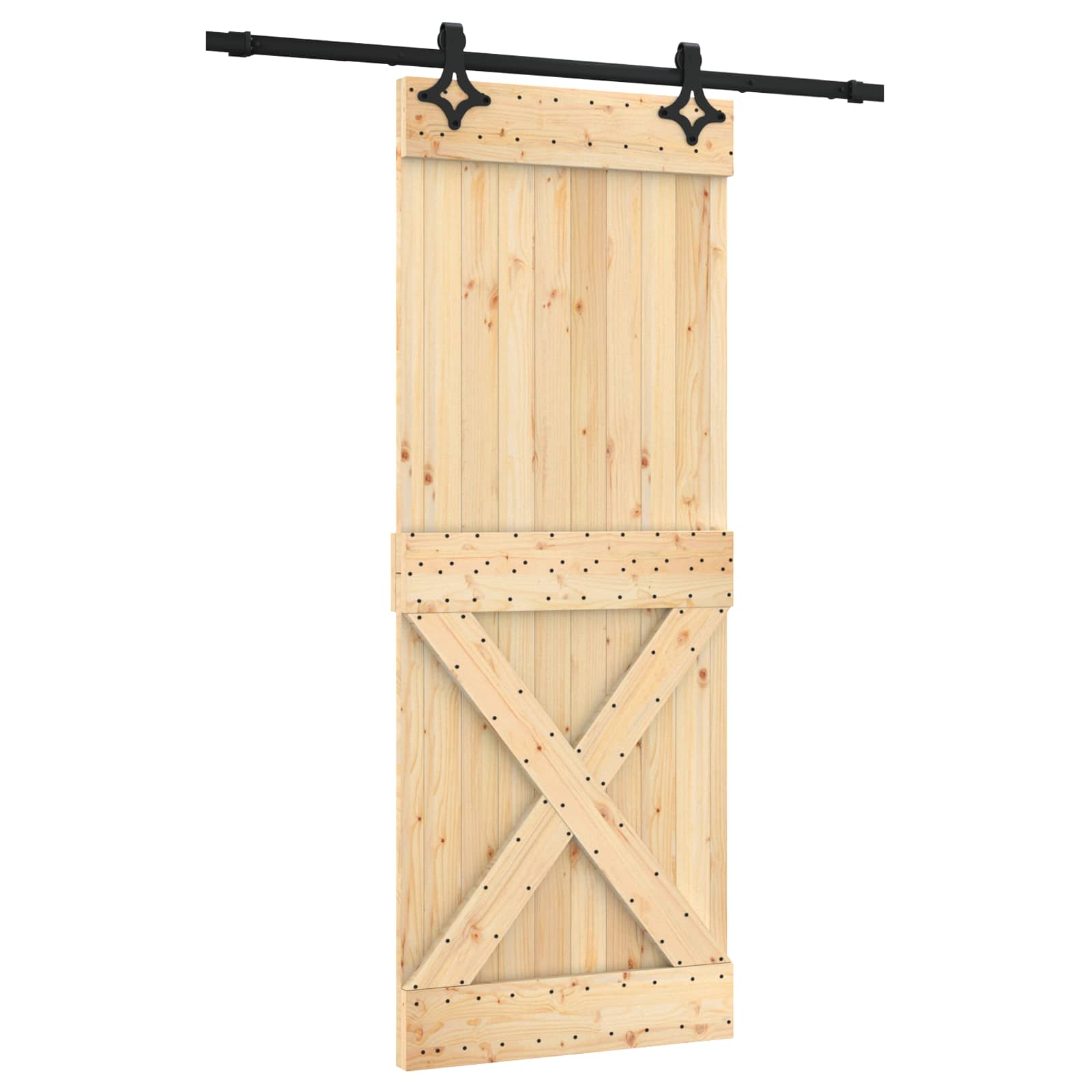 Schiebetür Natürlich Und Schwarz 80 X 210 Cm Massivkiefer